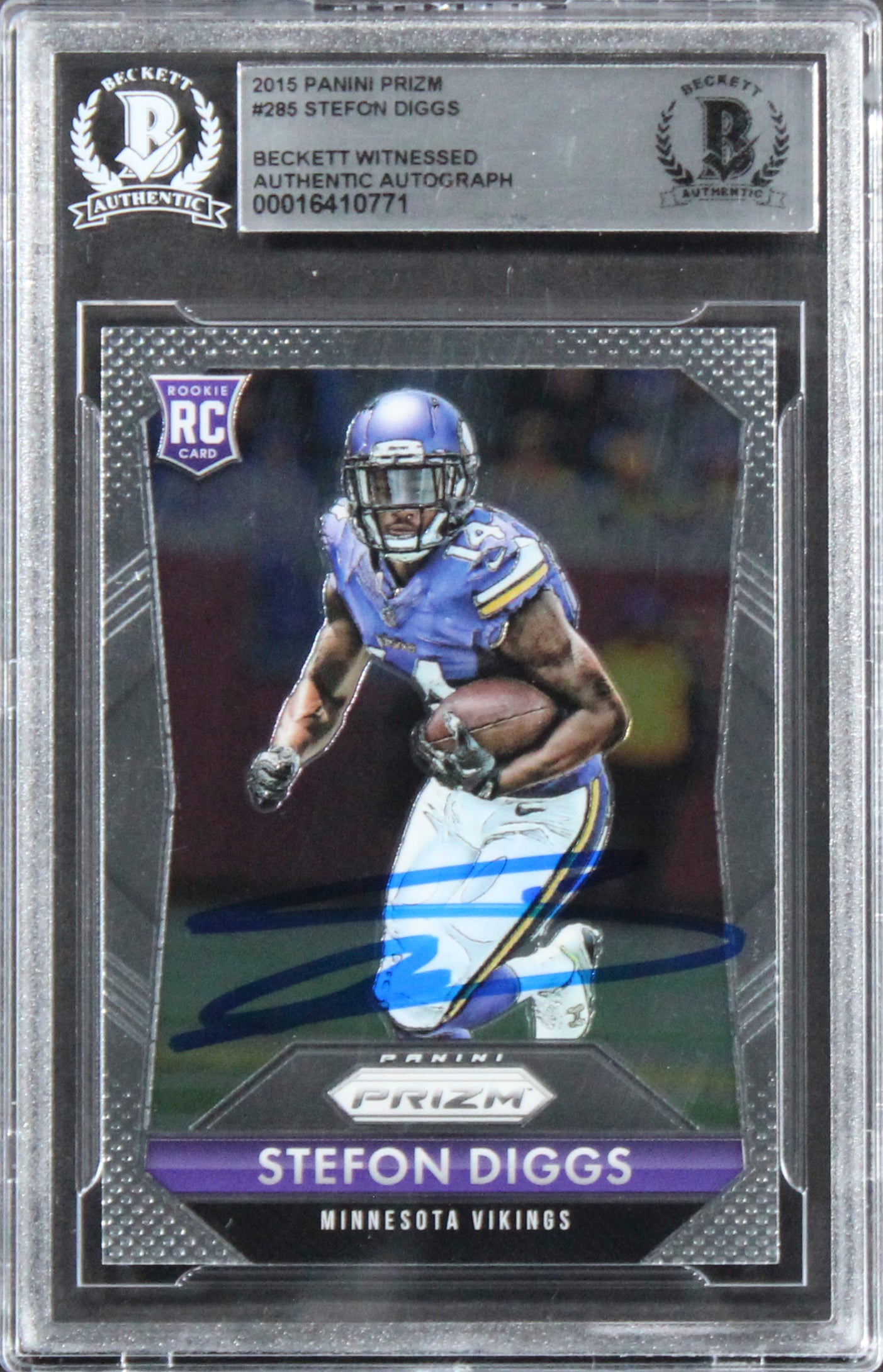 Vikings Stefon Diggs Signed 2015 Panini Prizm #285 Rookie Card BAS Slabbed