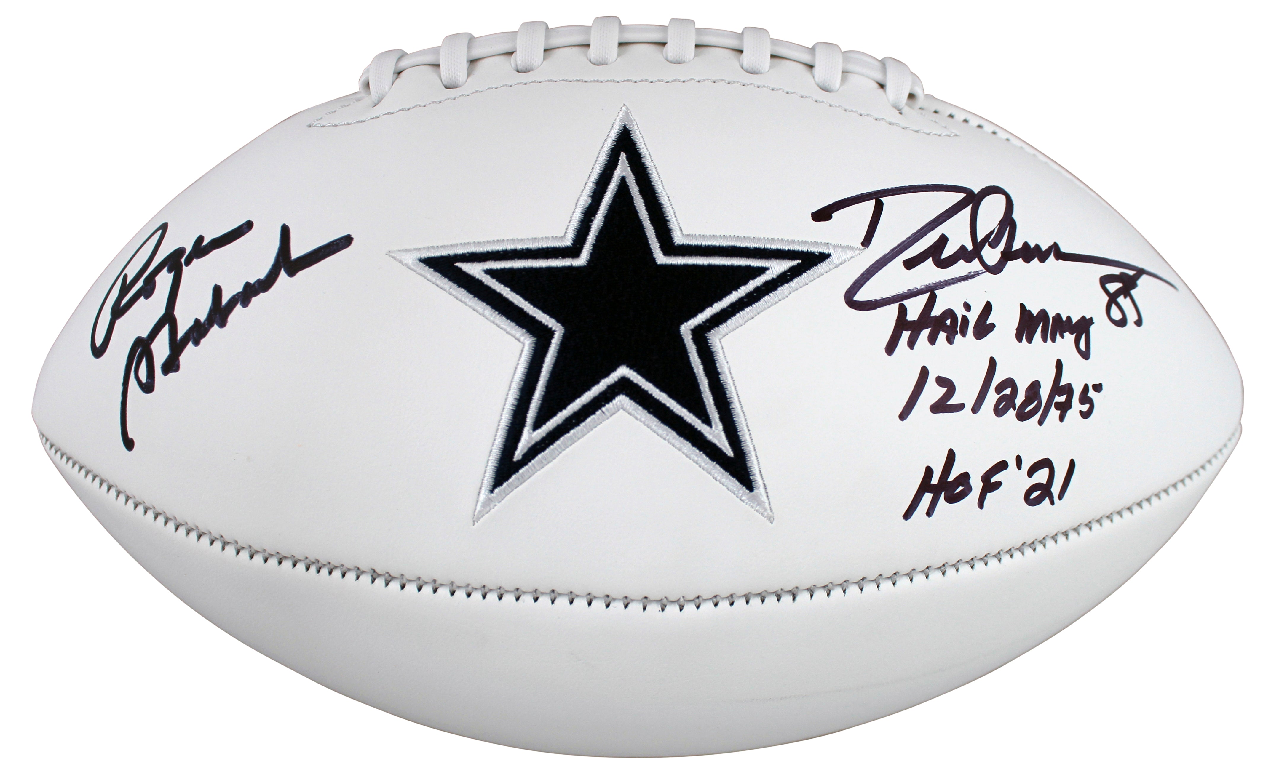 Cowboys Roger Staubach & Drew Pearson "Hail Mary" Signed WP Logo Football BAS