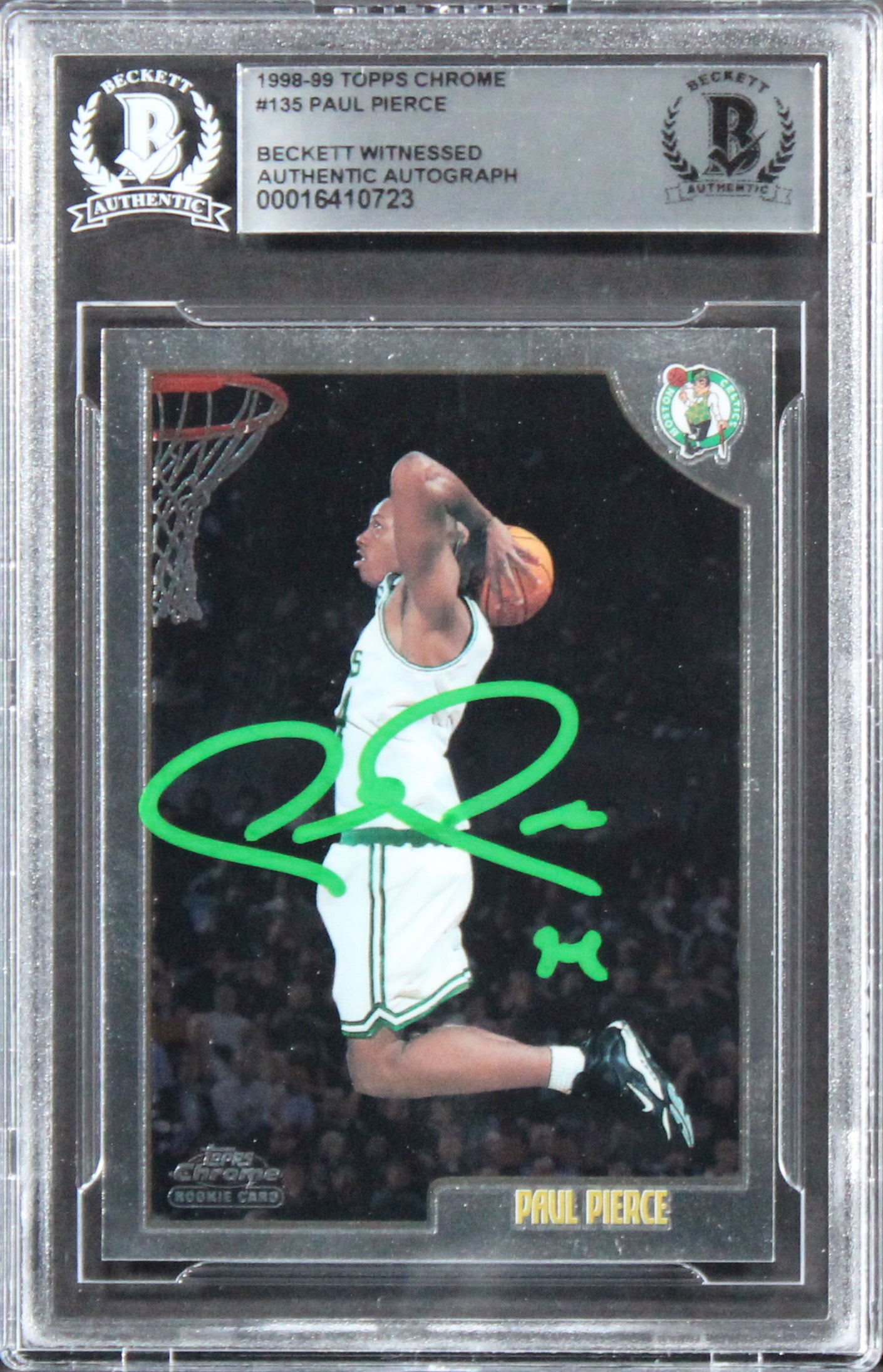 Celtics Paul Pierce Authentic Signed 1998 Topps Chrome #135 Rookie Card BAS Slab