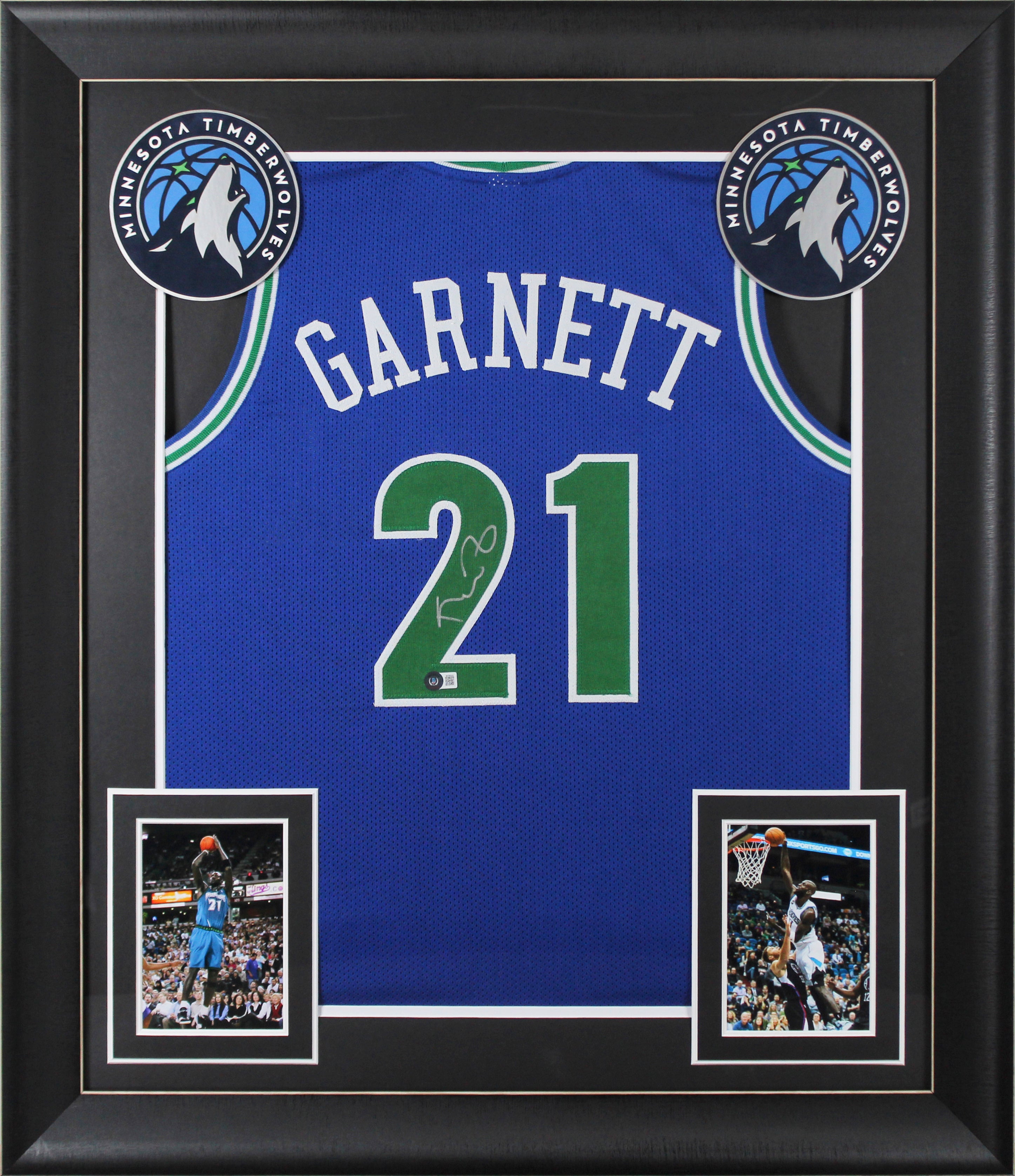 Kevin Garnett Authentic Signed Blue Throwback Pro Style Framed Jersey BAS Wit