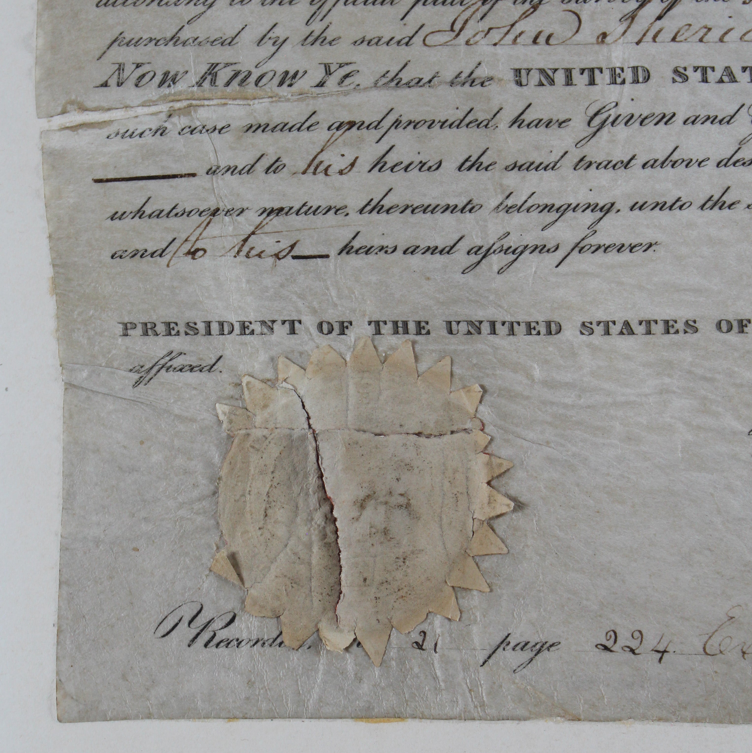 Andrew Jackson Authentic Signed & Framed 9.25x15.5 1830 Land Grant JSA #X56773