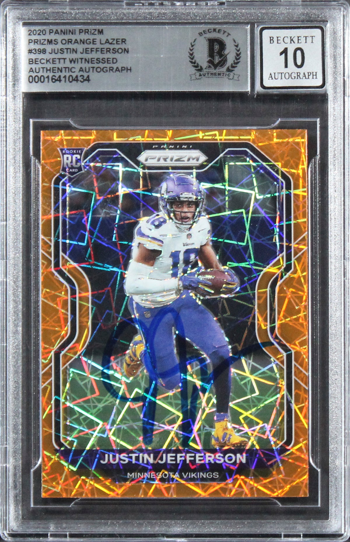 Vikings Justin Jefferson Signed 2020 Panini Prizm OL #398 RC Auto 10! BAS Slab