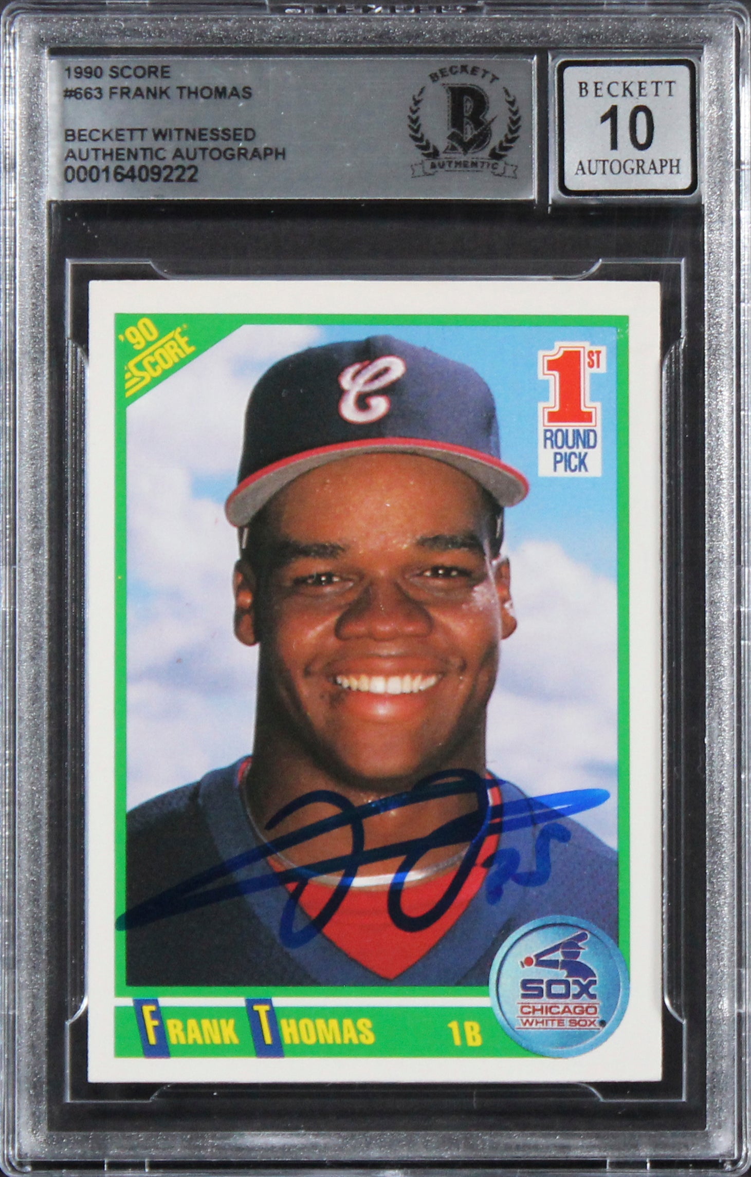 White Sox Frank Thomas Signed 1990 Score #663 Rookie Card Auto 10! BAS Slabbed