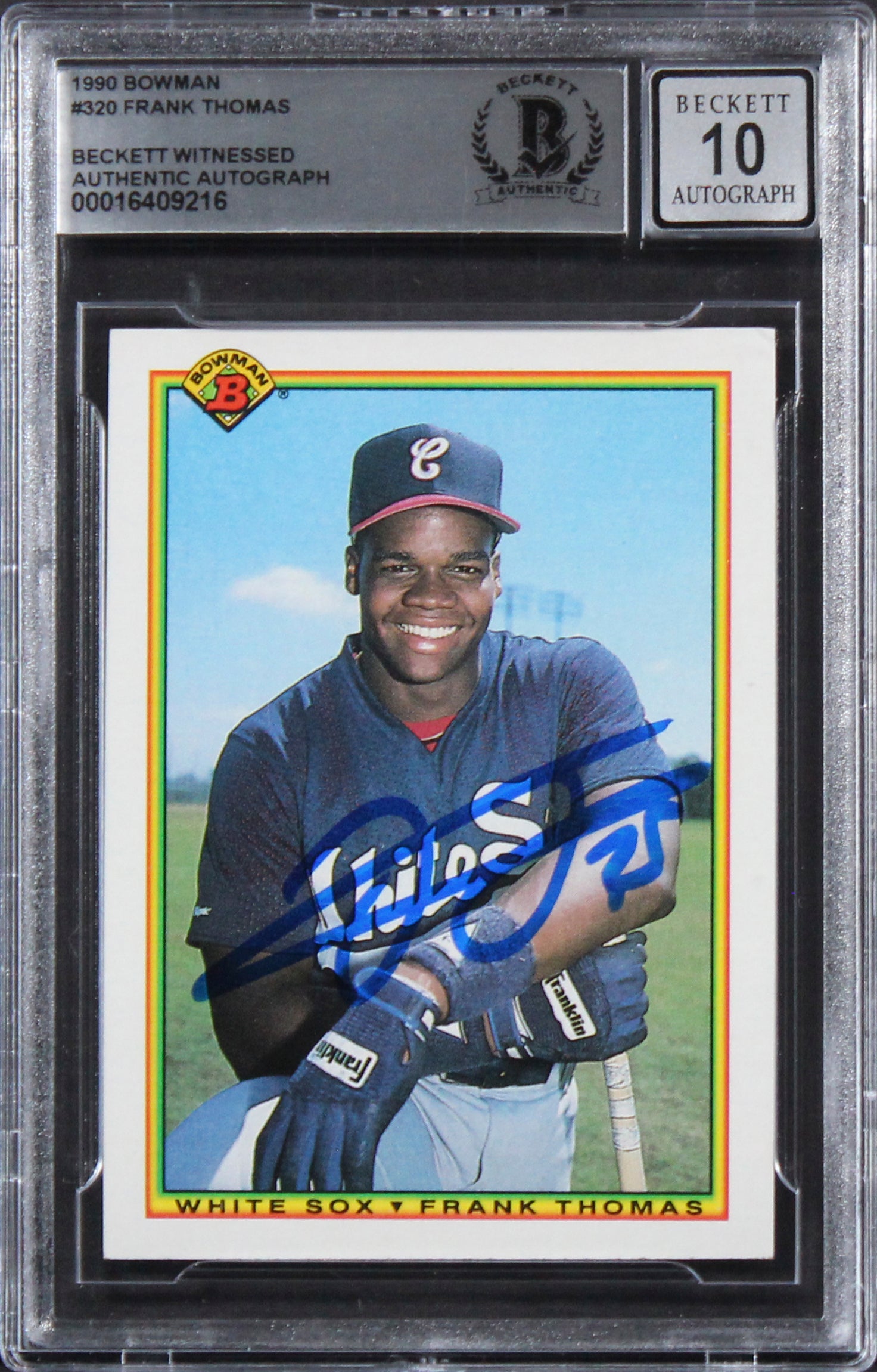 White Sox Frank Thomas Signed 1990 Bowman #320 Rookie Card Auto 10! BAS Slabbed