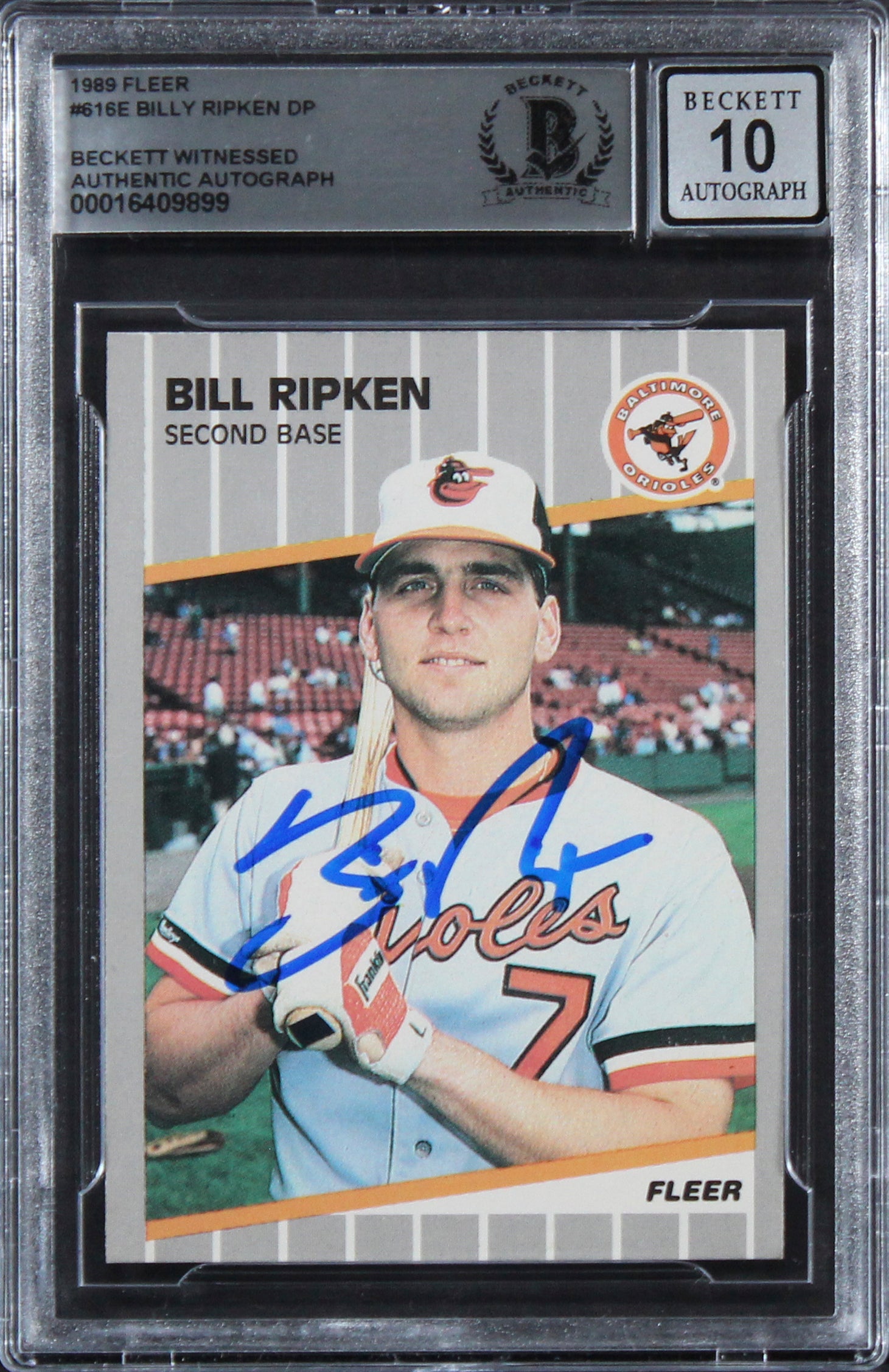 Orioles Billy Ripken Authentic Signed 1989 Fleer #616E Card Auto 10! BAS Slabbed