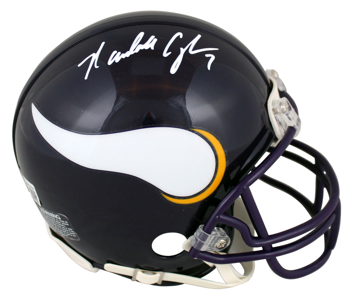 Vikings Randall Cunningham Signed 83-01 TB Purple Rep Mini Helmet BAS Witnessed