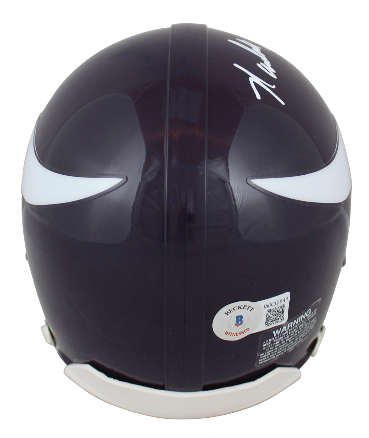 Vikings Randall Cunningham Signed 83-01 TB Purple Rep Mini Helmet BAS Witnessed