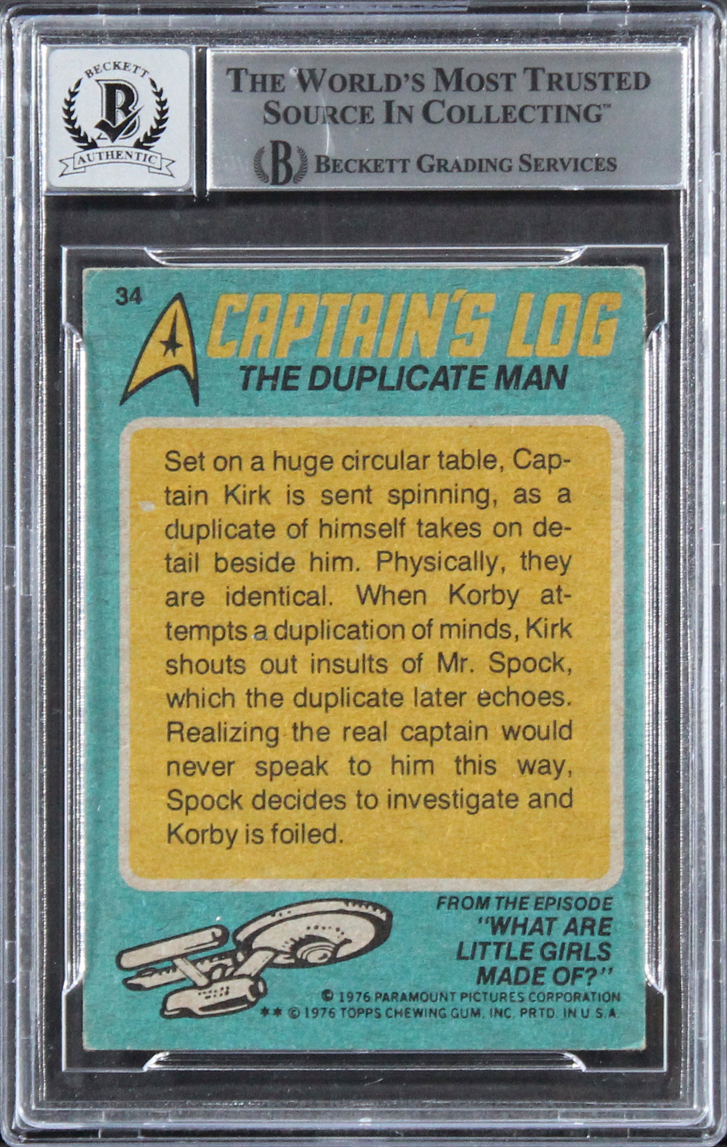 William Shatner Star Trek Signed 1976 Topps Star Trek #34 Card Auto 10 BAS Slab