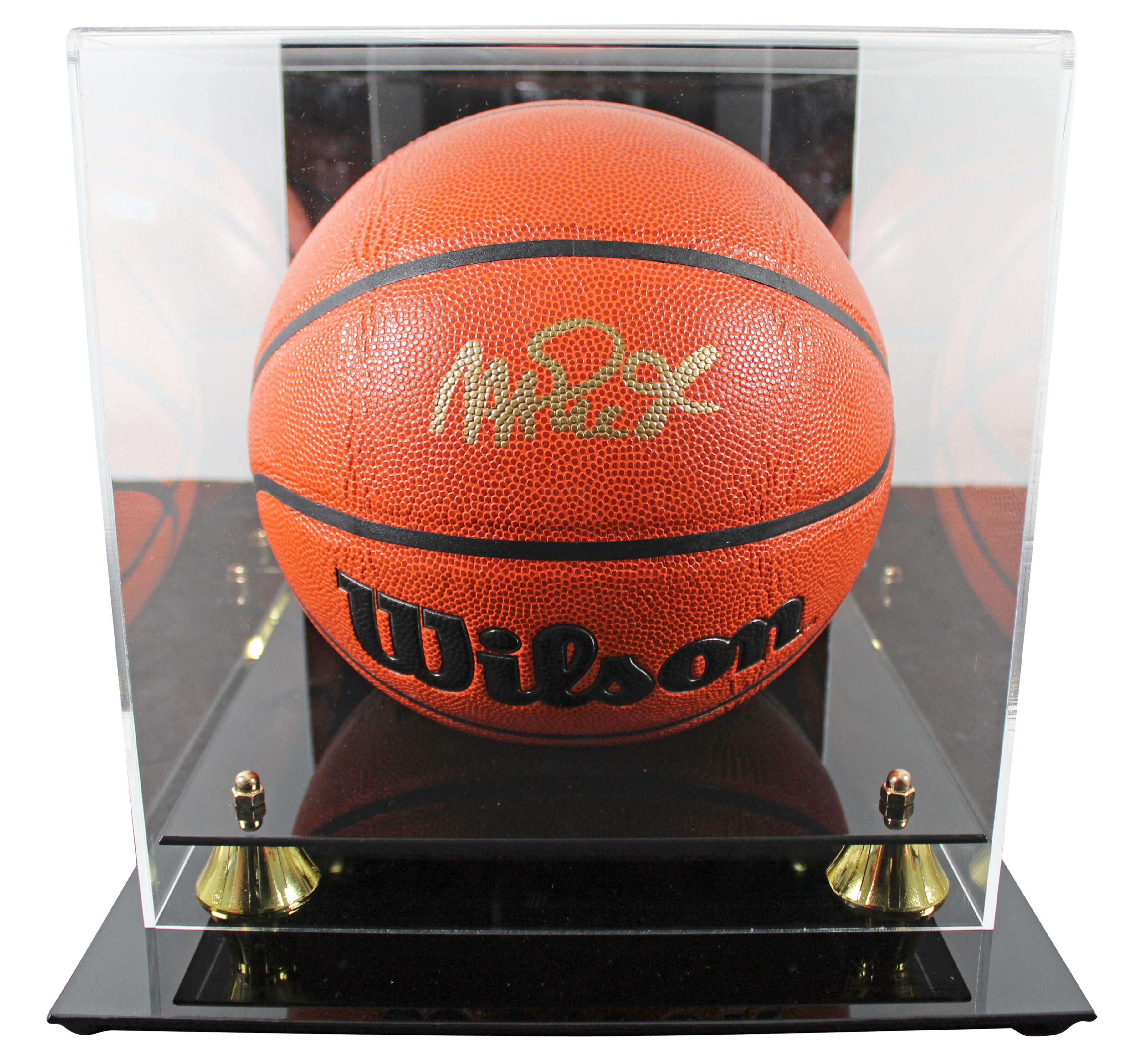 Lakers Magic Johnson Signed Wilson Basketball w/ Gold Sig w/ case BAS Wit