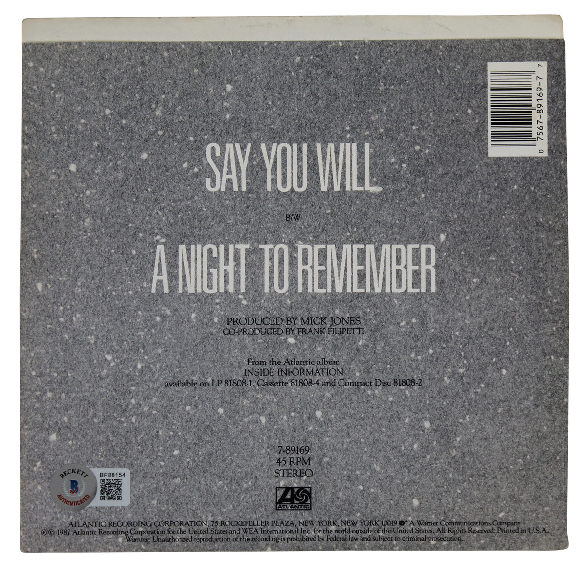 Lou Graham Foreigner Authentic Signed Say You 45 RPM Album Cover BAS #BF88154