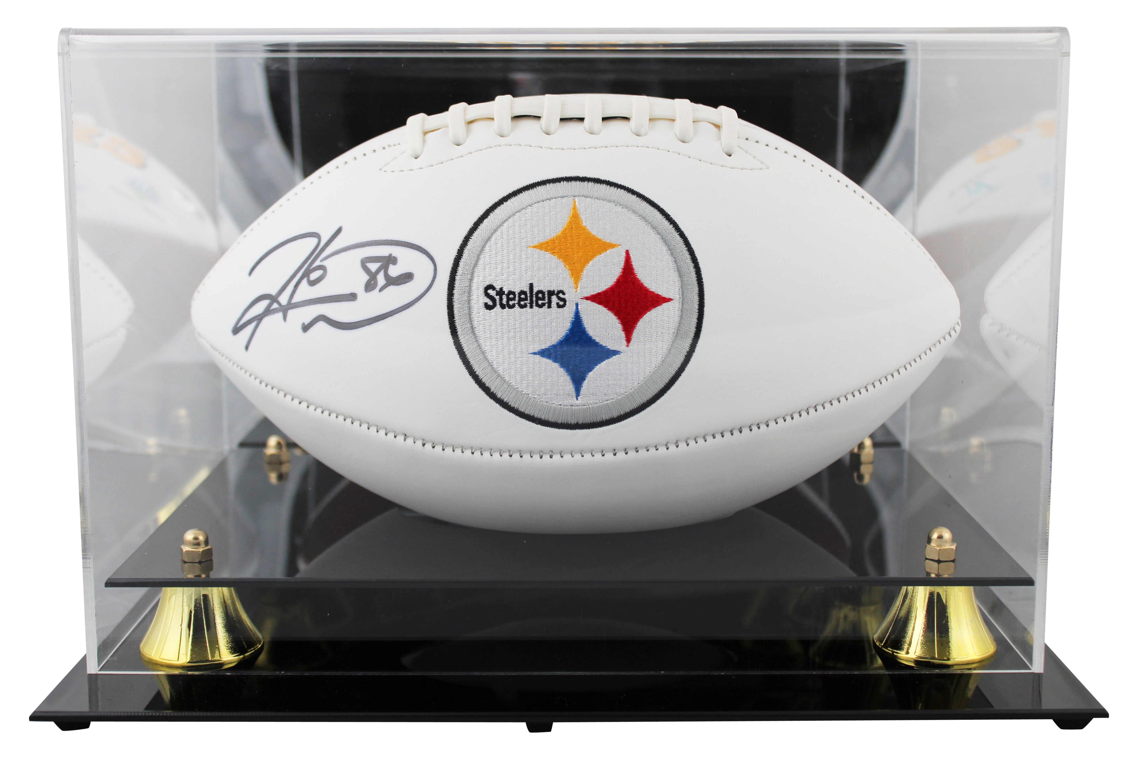 Steelers Hines Ward Signed White Panel Logo Football W/ Case BAS Witnessed