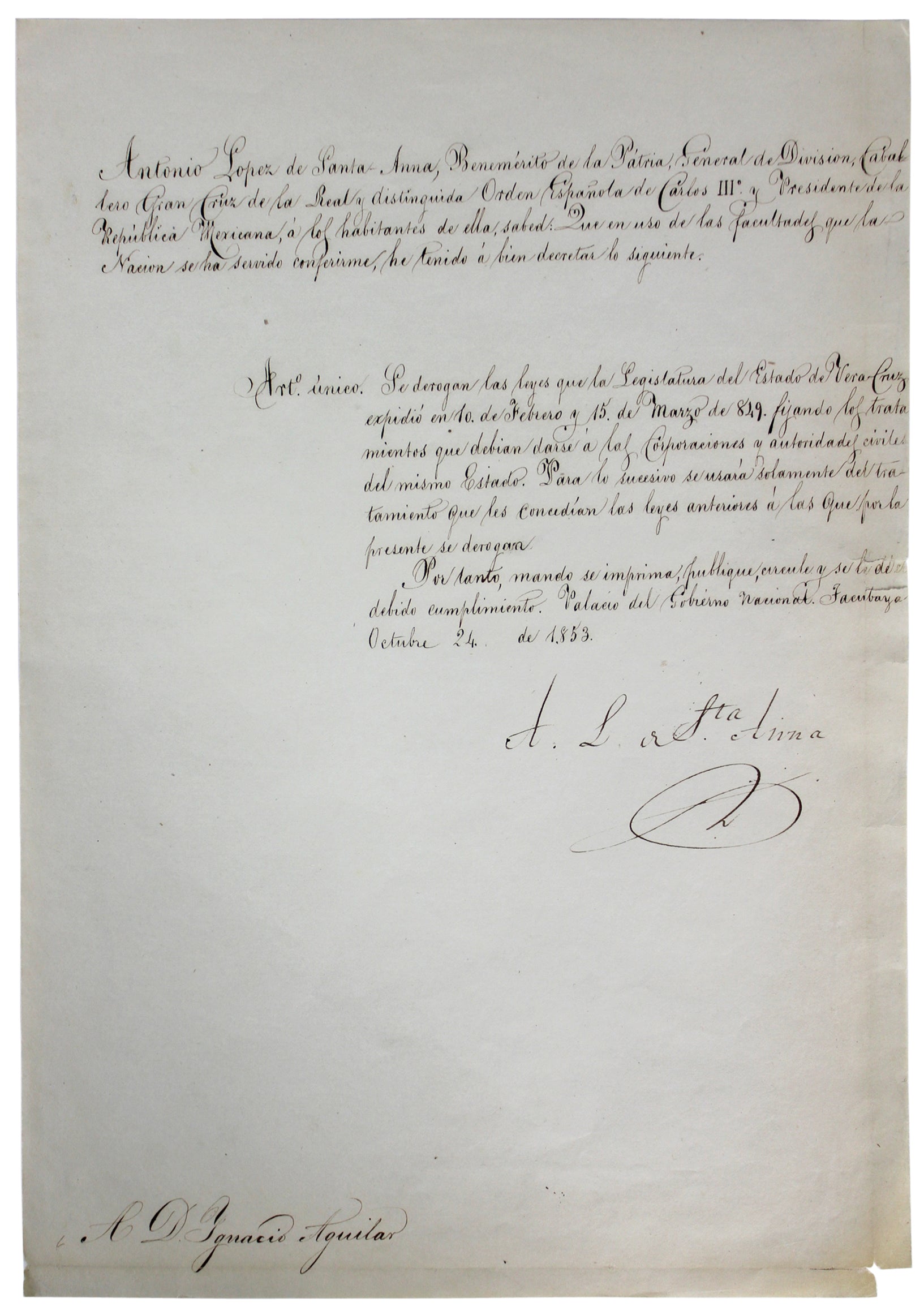 Santa Anna Authentic Signed 8.75x12.5 1853 Document BAS #A78931