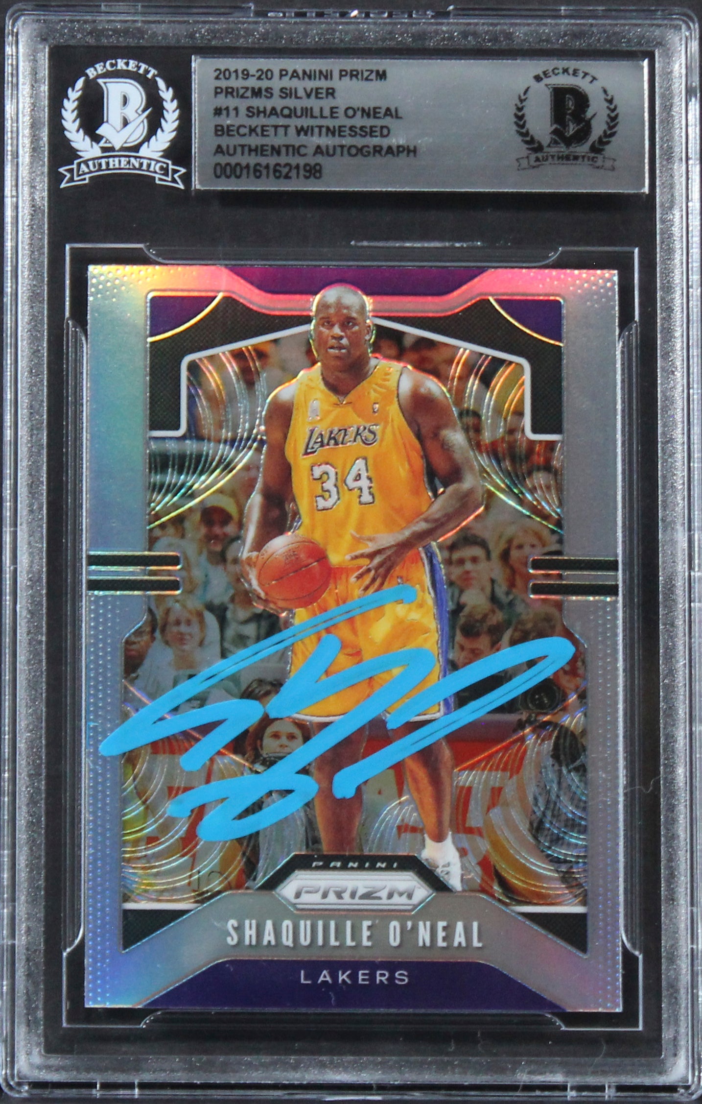 Lakers Shaquille O'Neal Signed 2019 Panini Prizm Silver #11 Card BAS Slabbed