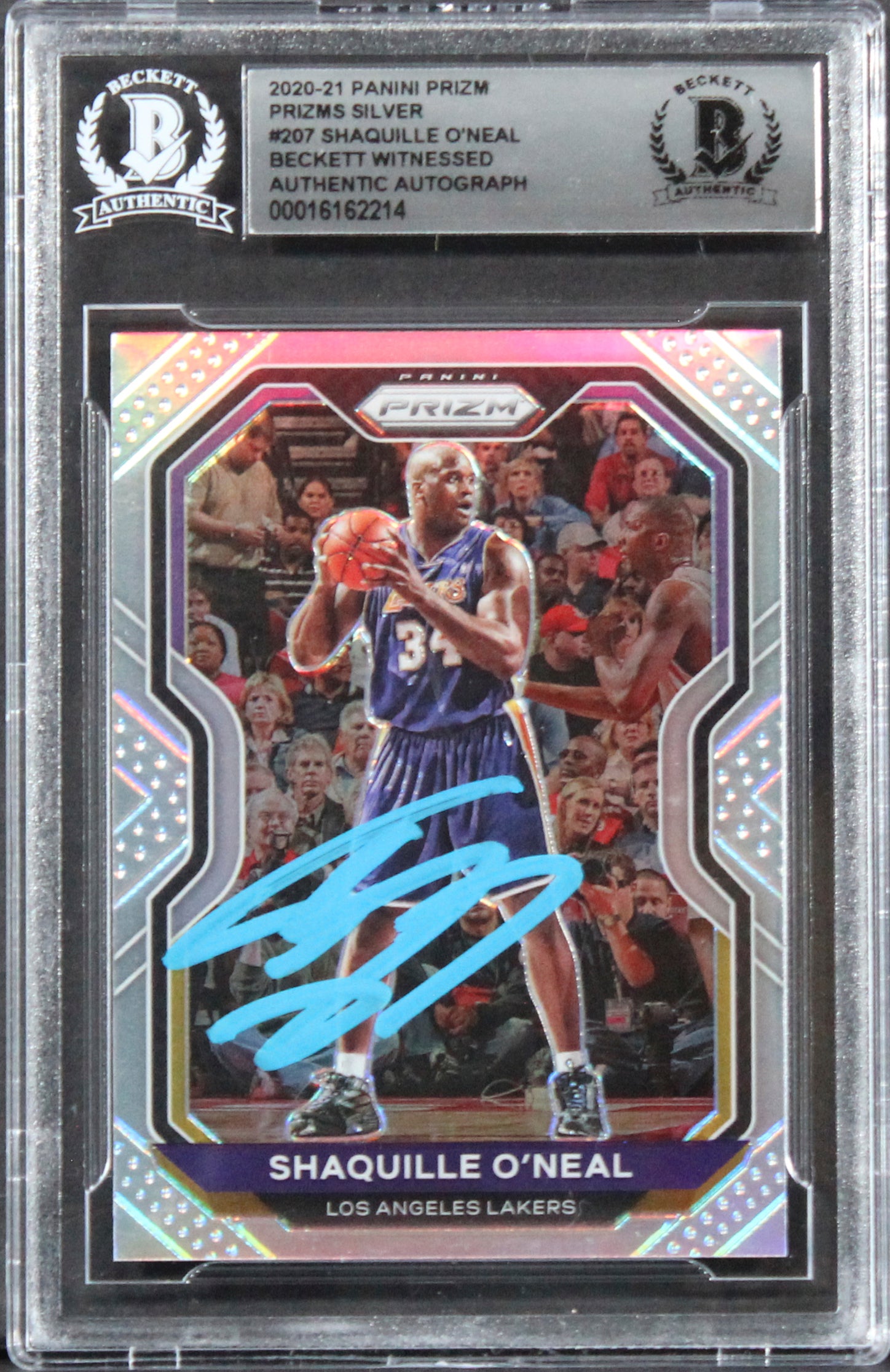 Lakers Shaquille O'Neal Signed 2020 Panini Prizm Silver #207 Card BAS Slabbed