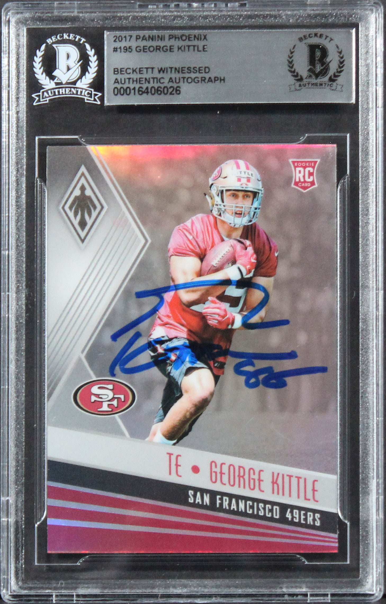 49ers George Kittle Signed 2017 Panini Phoenix #195 Rookie Card BAS Slabbed