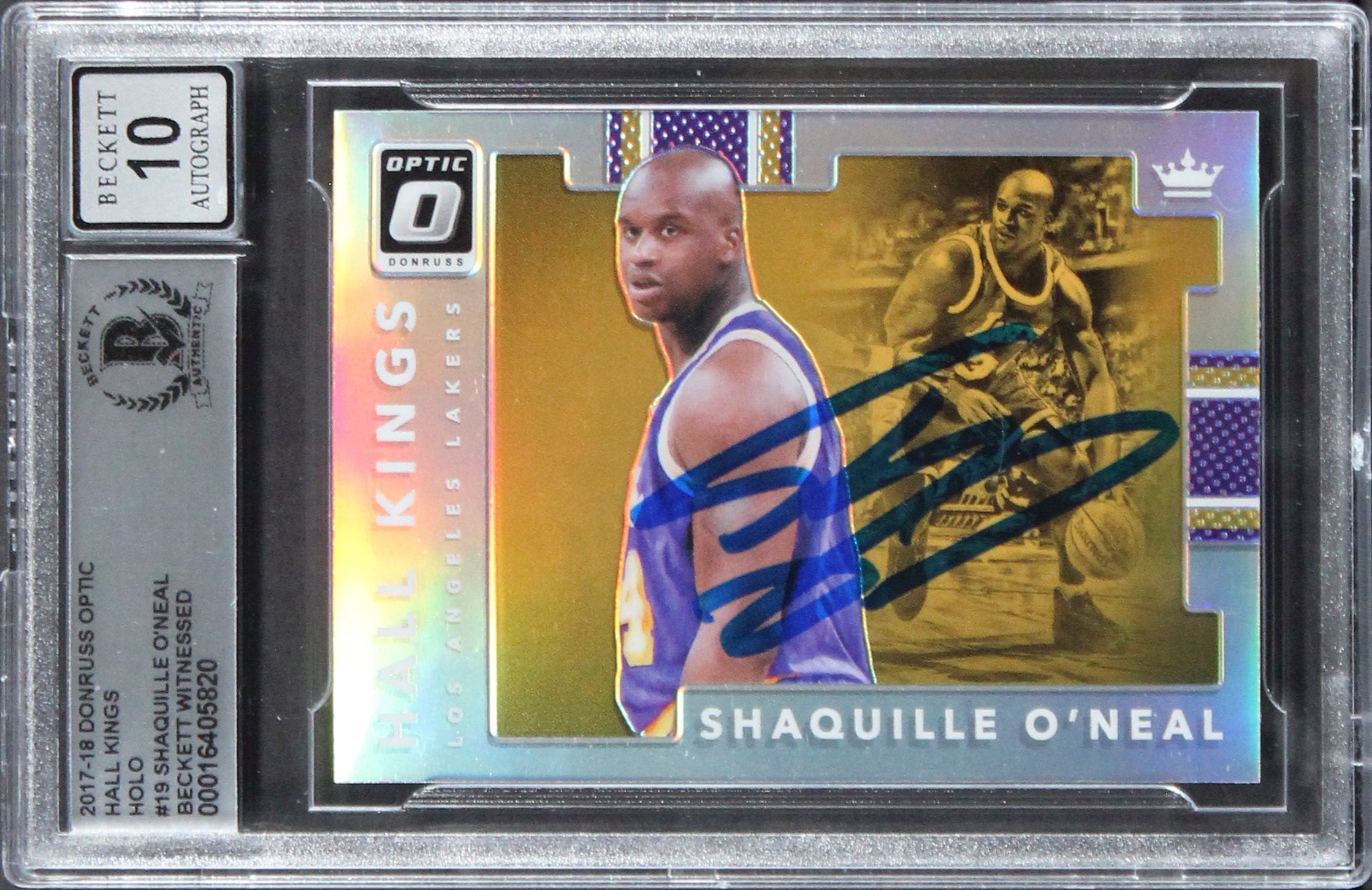 Lakers Shaquille O'Neal Signed 2017 Donruss Optic HK #19 Card Auto 10! BAS Slab