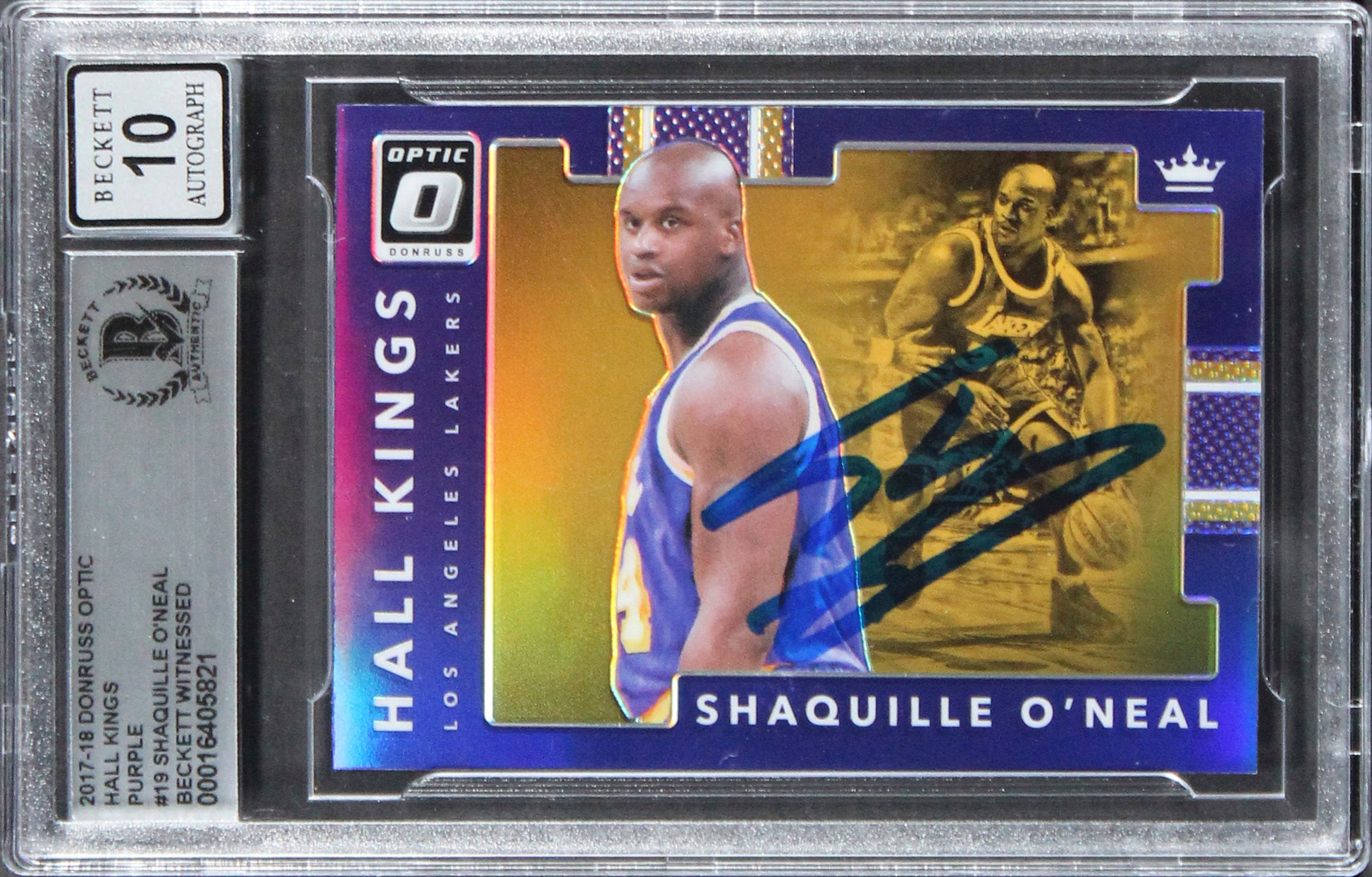 Shaquille O'Neal Signed 2017 Donruss Optic HK Purple #19 Card Auto 10! BAS Slab