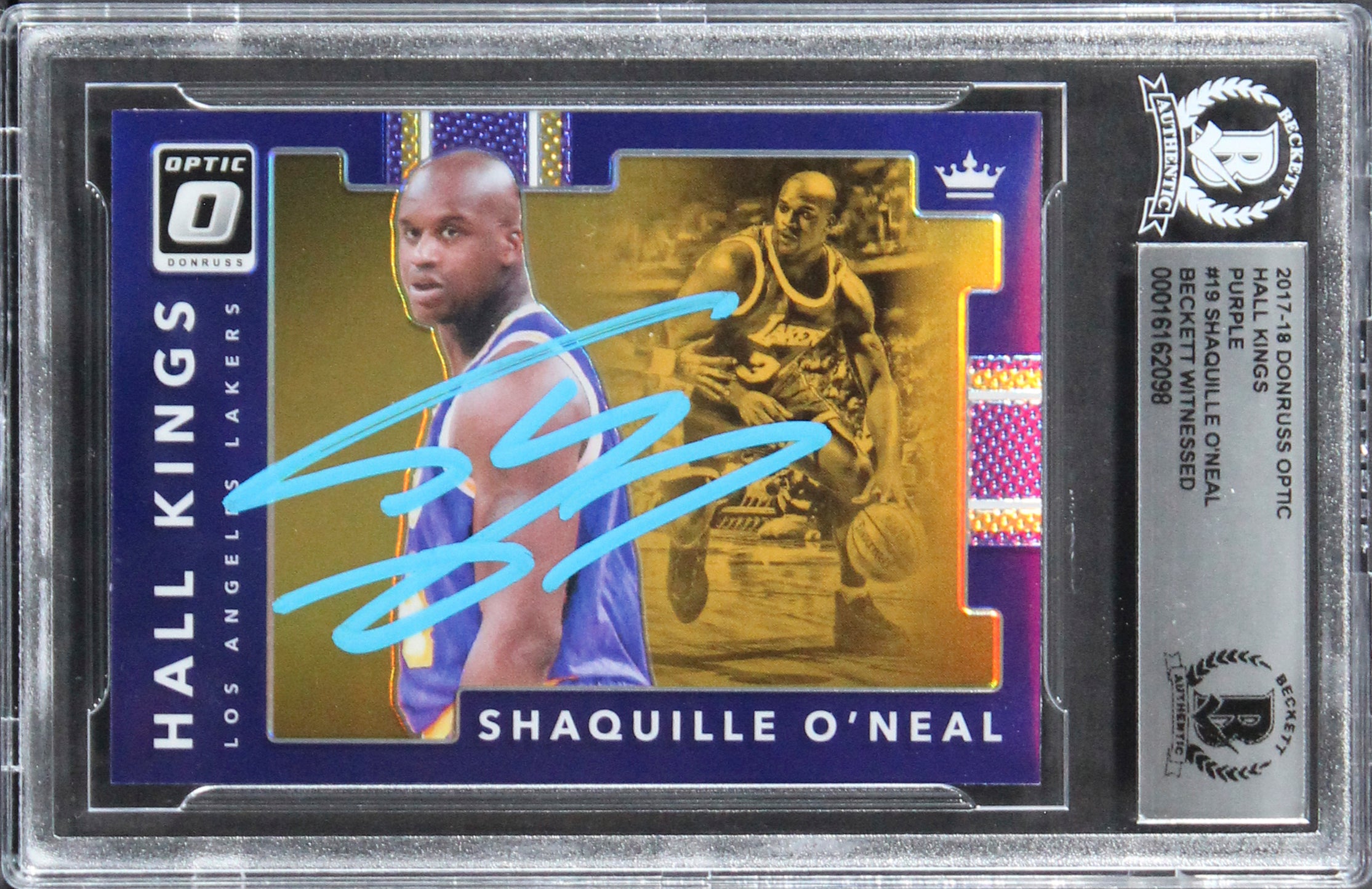 Shaquille O'Neal Signed 2017 Donruss Optic Hall Kings Purple #19 Card BAS Slab