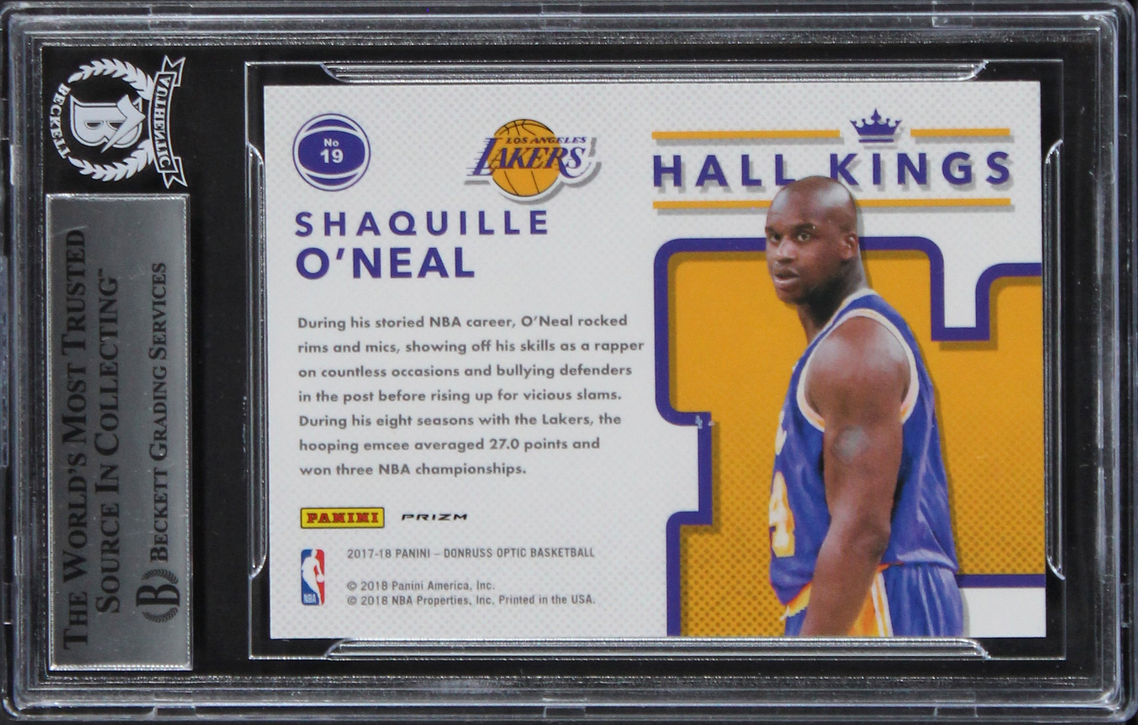Shaquille O'Neal Signed 2017 Donruss Optic Hall Kings Purple #19 Card BAS Slab