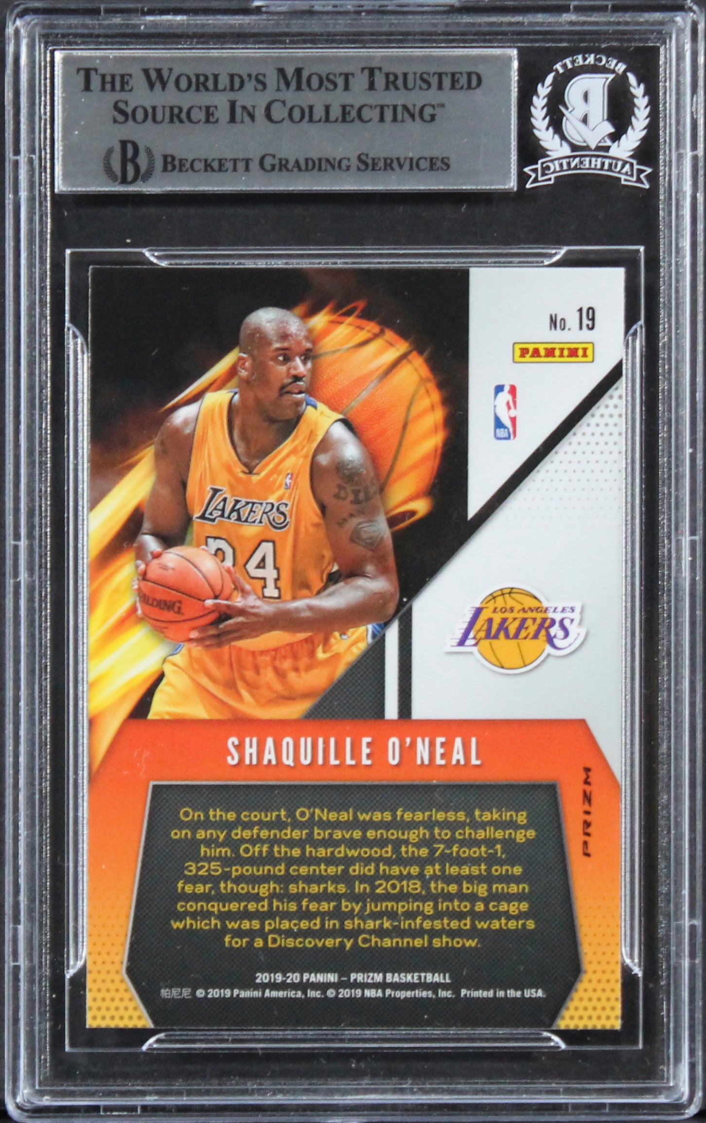 Shaquille O'Neal Signed 2019 Panini Prizm Fearless Fast Break #19 Card BAS Slab