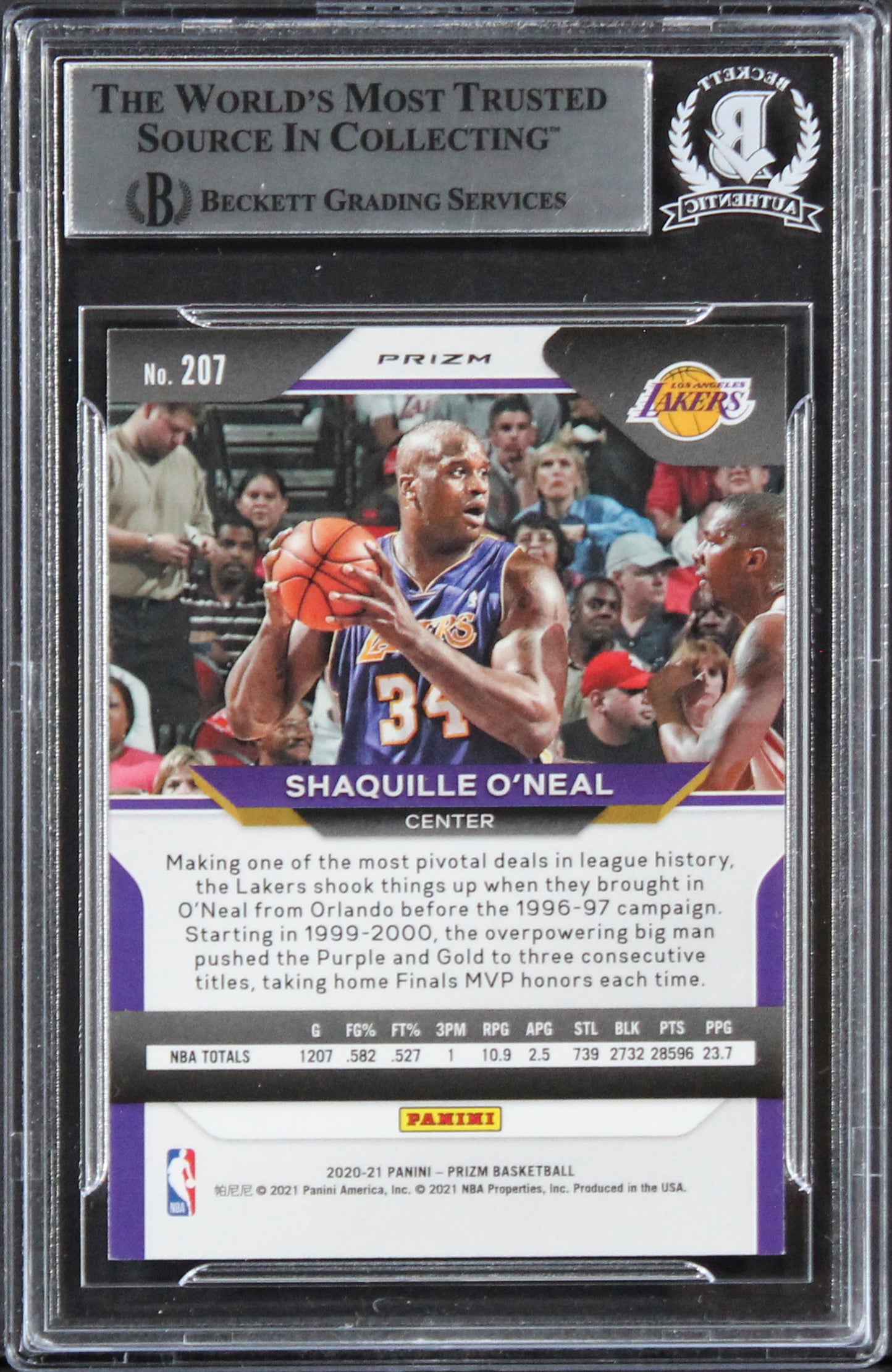 Lakers Shaquille O'Neal Signed 2020 Panini Prizm  Red Ice #207 Card BAS Slabbed