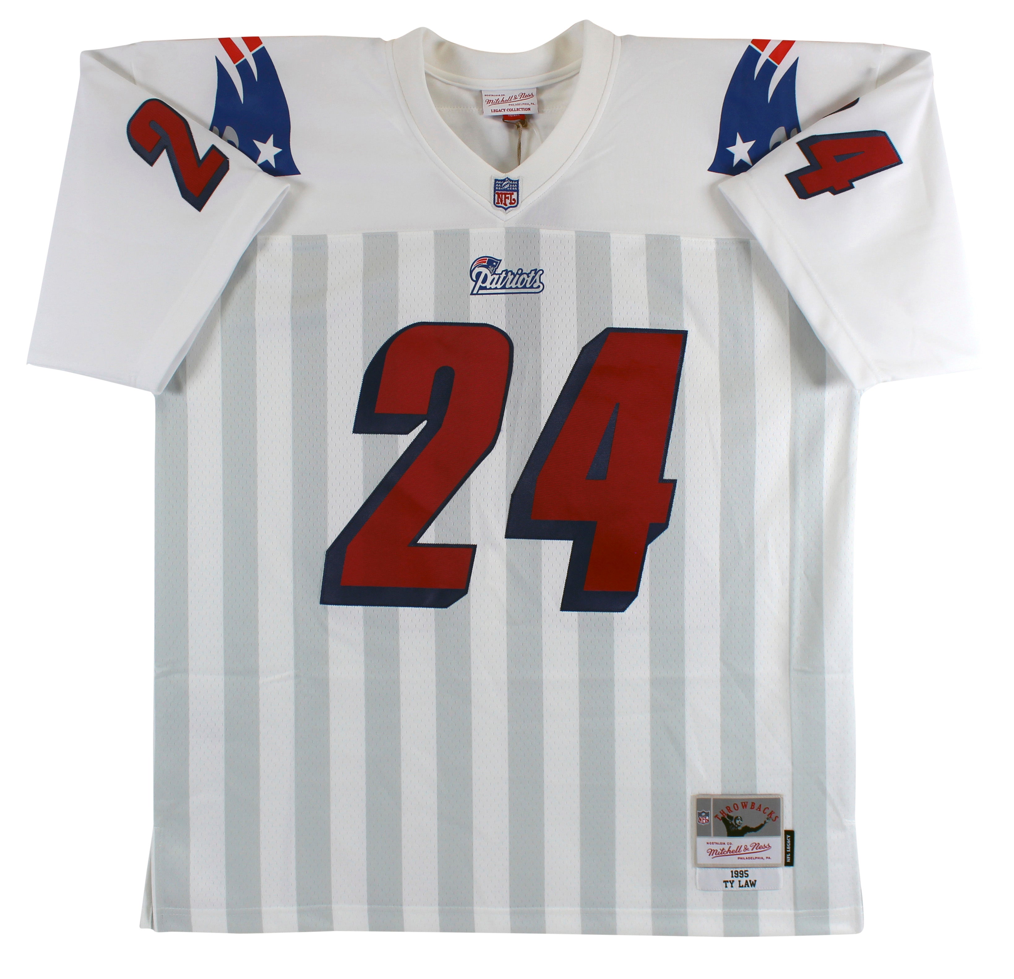 Patriots Ty Law "HOF 19" Authentic Signed White Mitchell & Ness Jersey BAS Wit