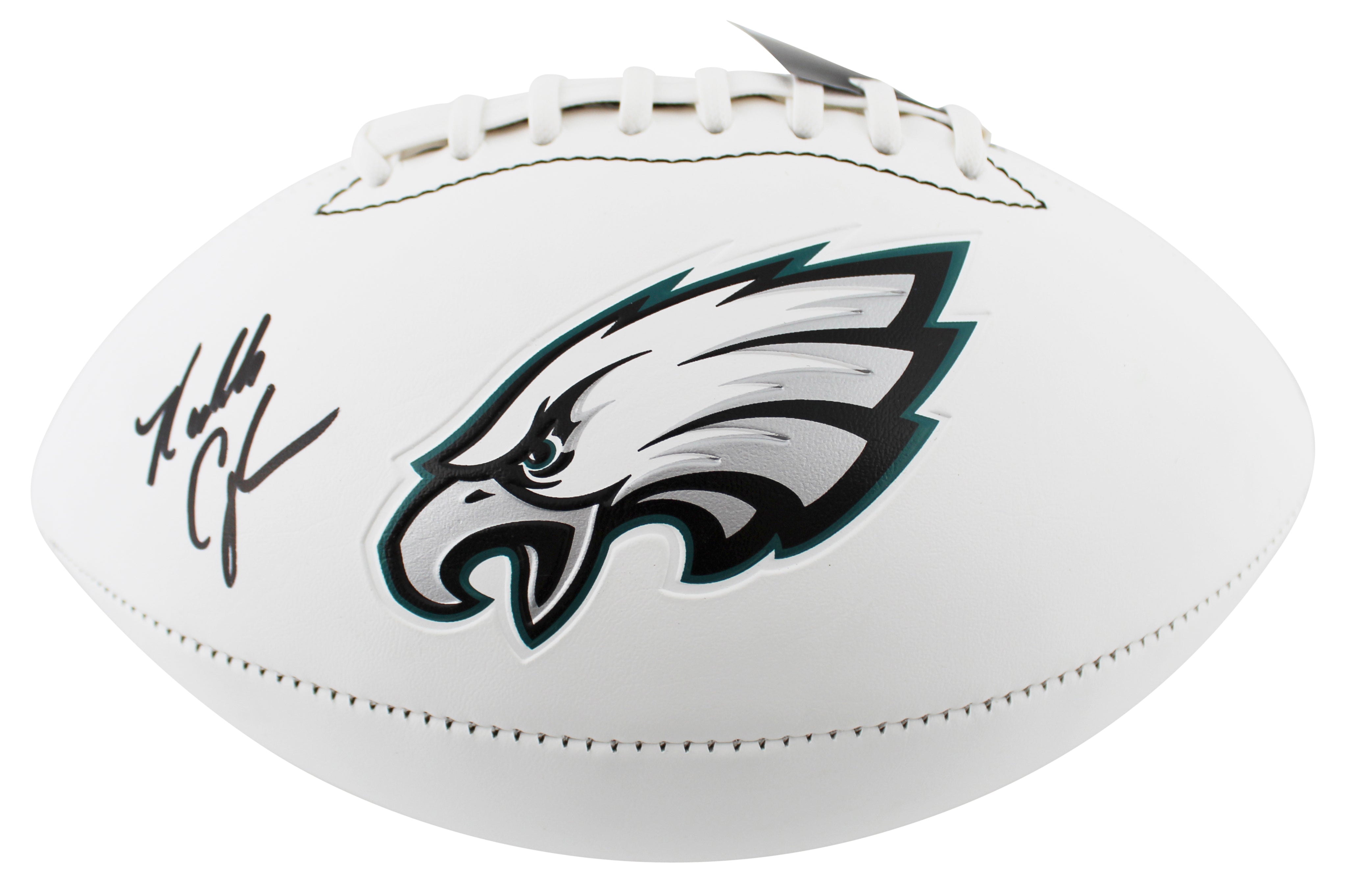 Eagles Randall Cunningham Signed Franklin White Panel Logo Football BAS Witnessed