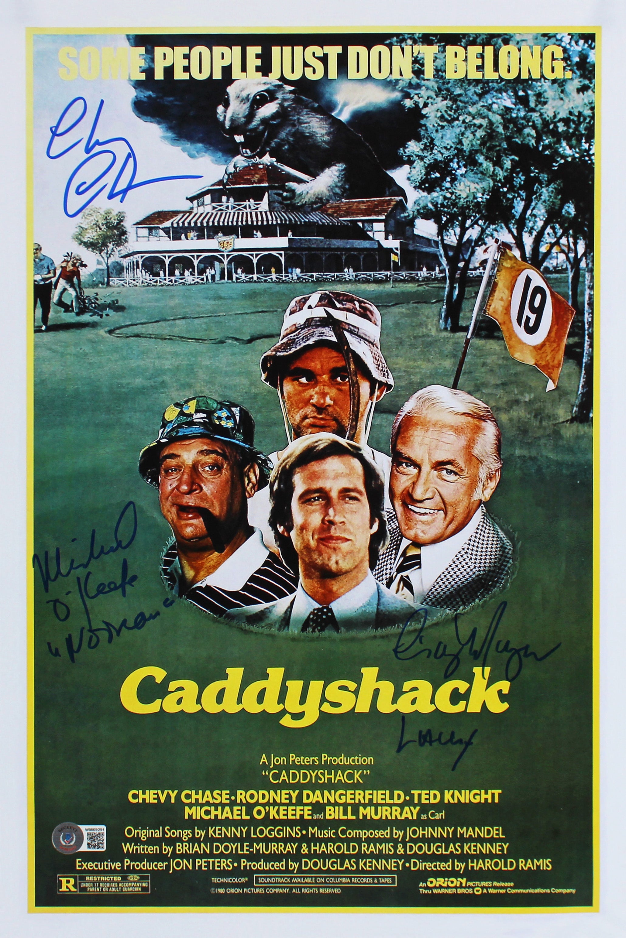 Caddyshack (3) Chase, Morgan & O'Keefe Signed 12x18 Movie Poster BAS Witnessed 1