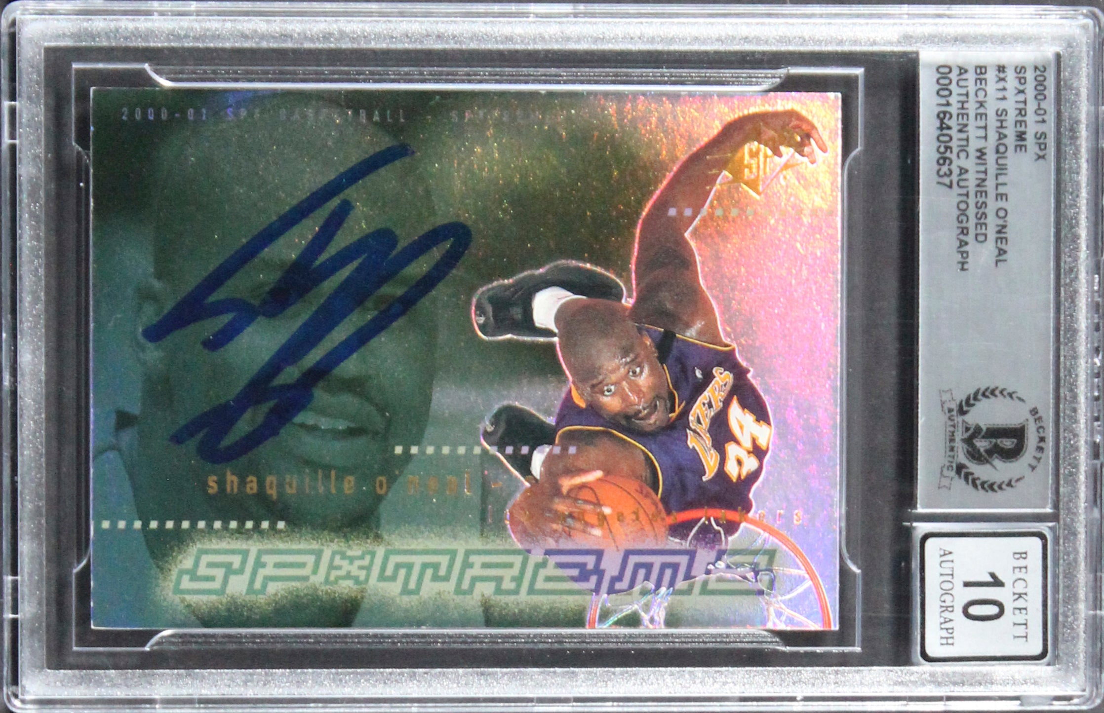 Lakers Shaquille O'Neal Signed 2000 SPX Spxtreme #X11 Card Auto 10! BAS Slabbed