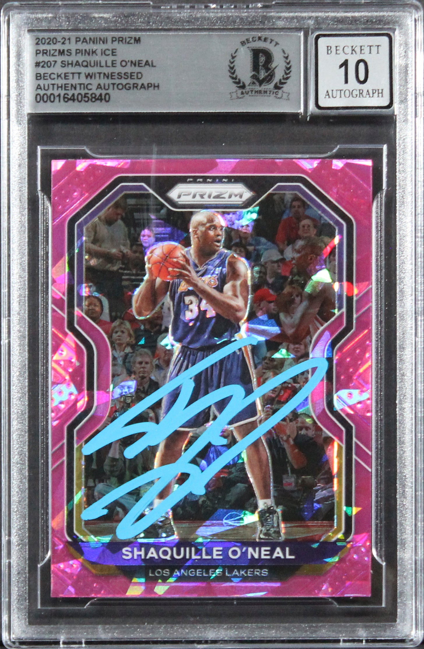 Lakers Shaquille O'Neal Signed 2020 Panini Prizm PI #207 Card Auto 10! BAS Slab