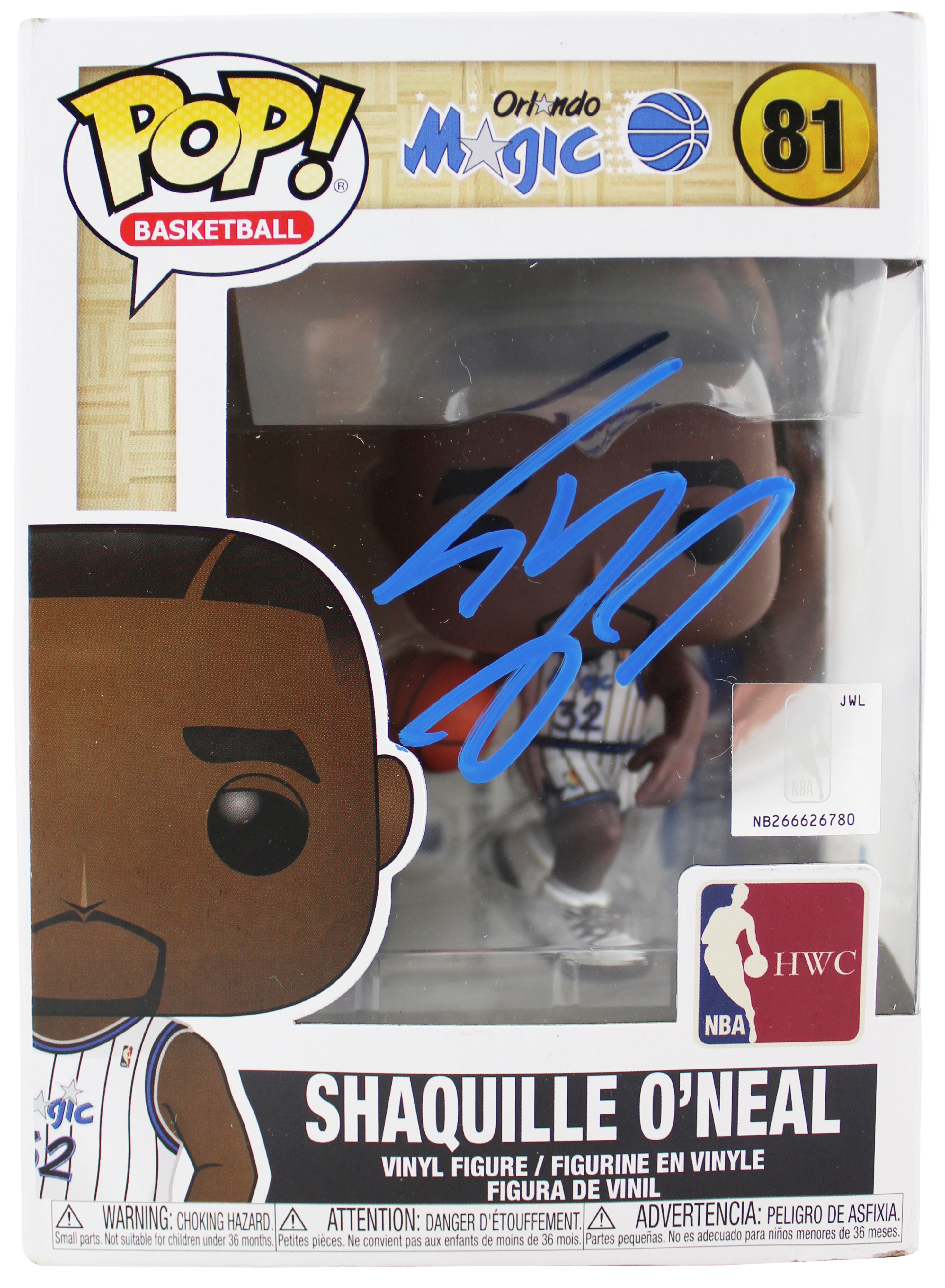 Magic Shaquille O'Neal Signed NBA HWC Funko Pop Vinyl Figure w/ Blue Sig BAS