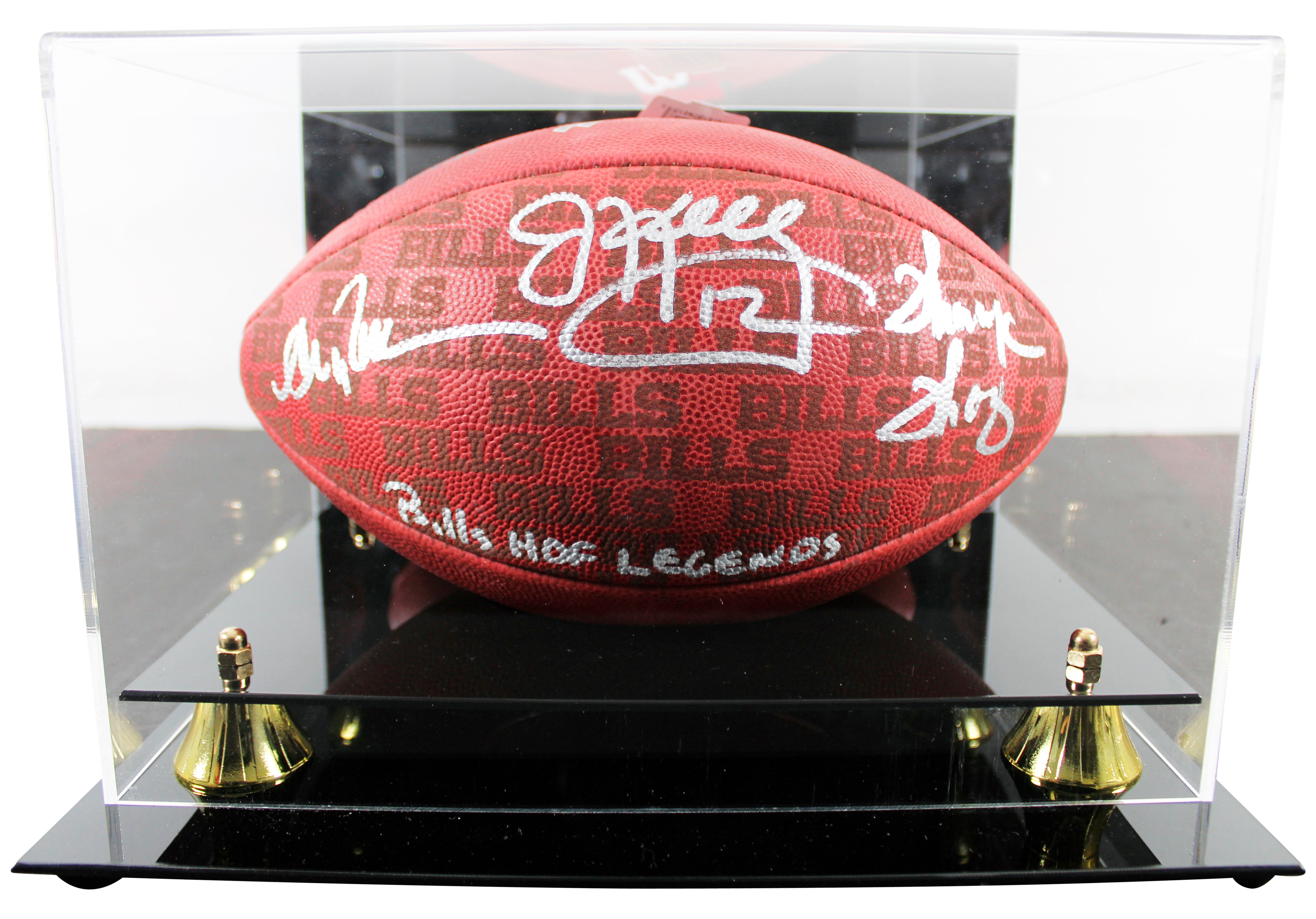 Bills (3) Reed, Kelly, & Thomas Signed "Duke" Showcase Football W/ Case BAS Wit