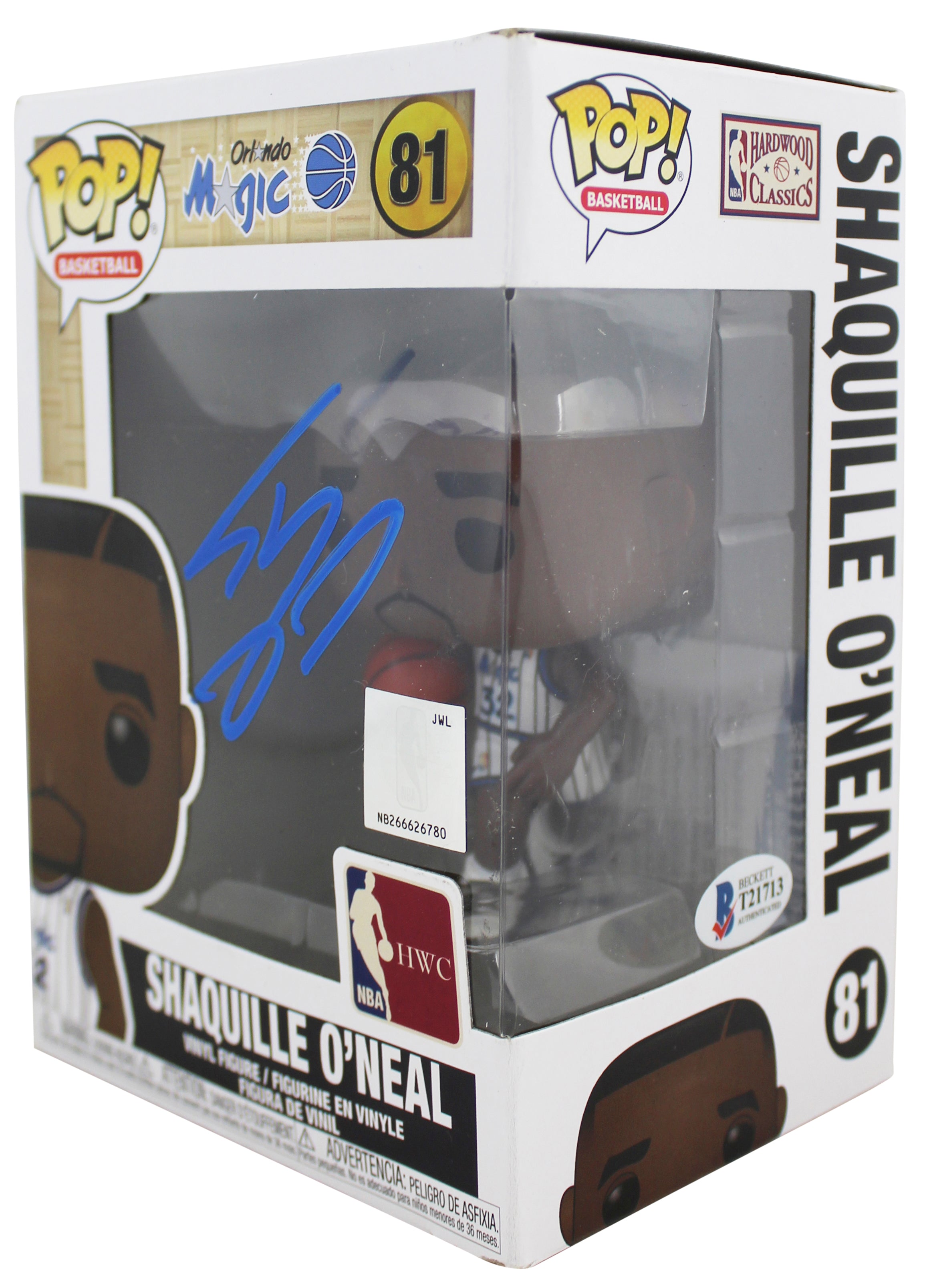 Magic Shaquille O'Neal Signed NBA HWC Funko Pop Vinyl Figure w/ Blue Sig BAS