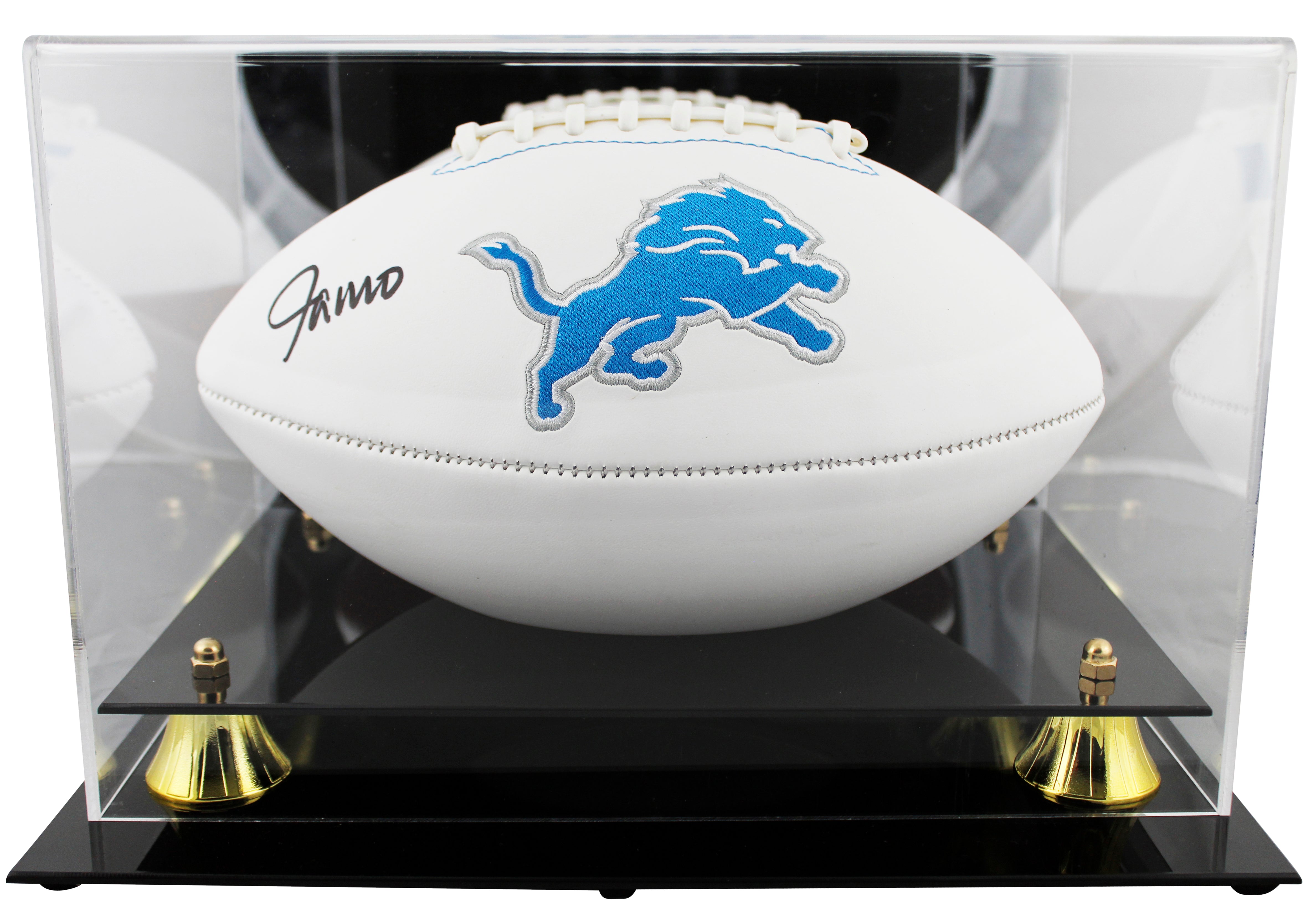 Lions Jameson Williams Signed White Panel Logo Football W/ Case BAS Witnessed