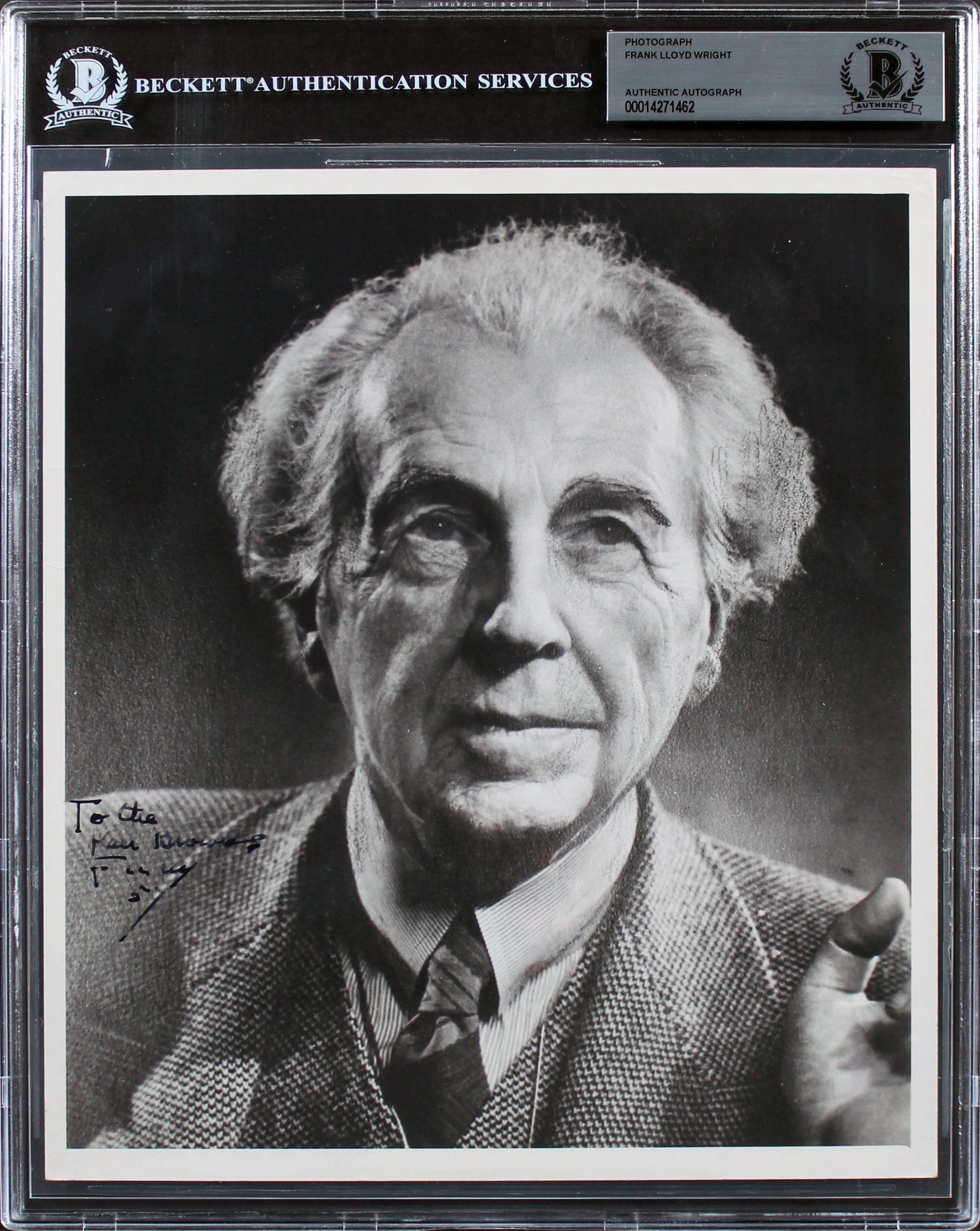 Frank Lloyd Wright Authentic Signed 8x10 Black & White Photo BAS Slabbed