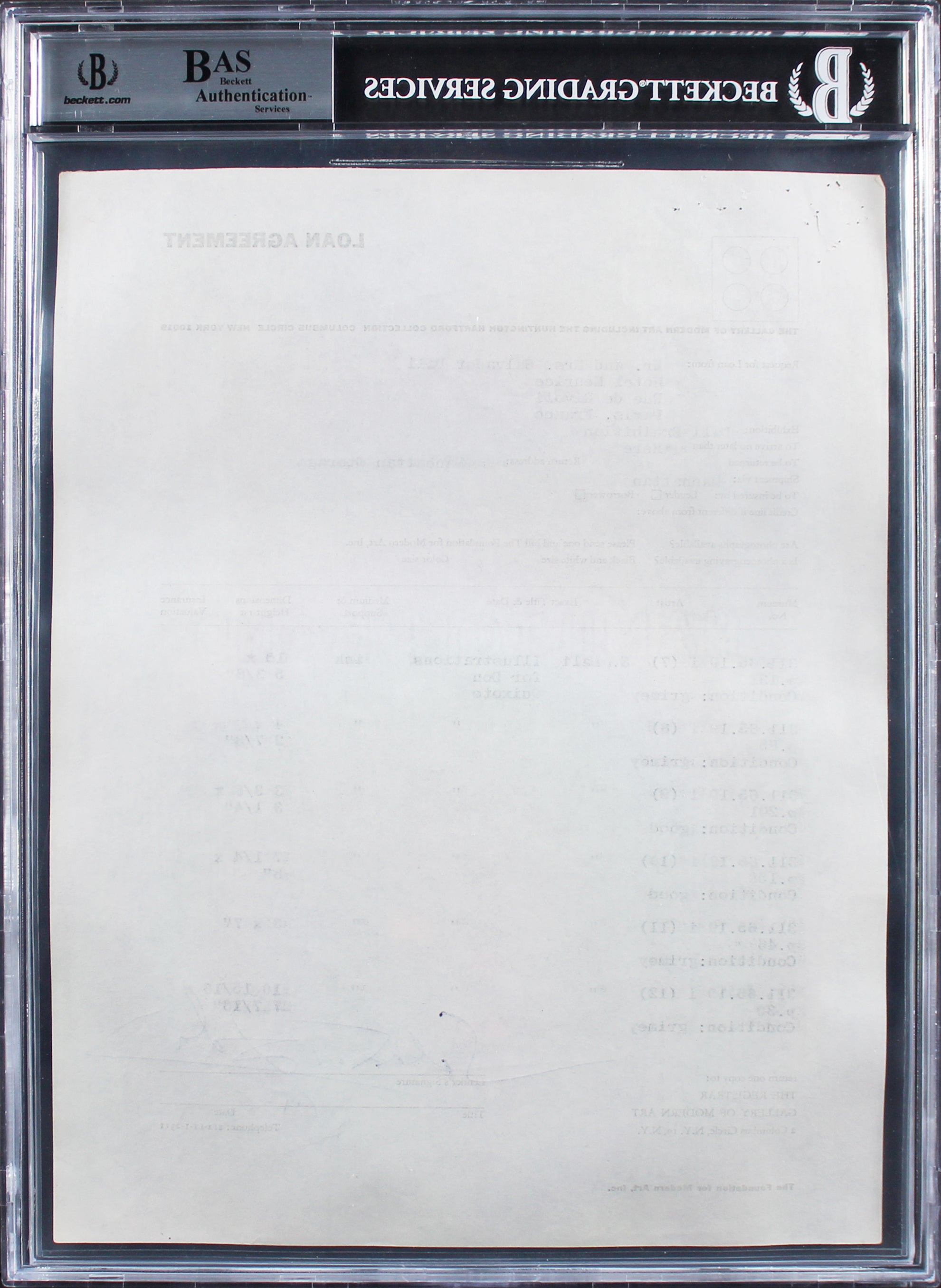 Salvador Dali Authentic Signed Loan Contract Dated January 5, 1965 BAS Slabbed