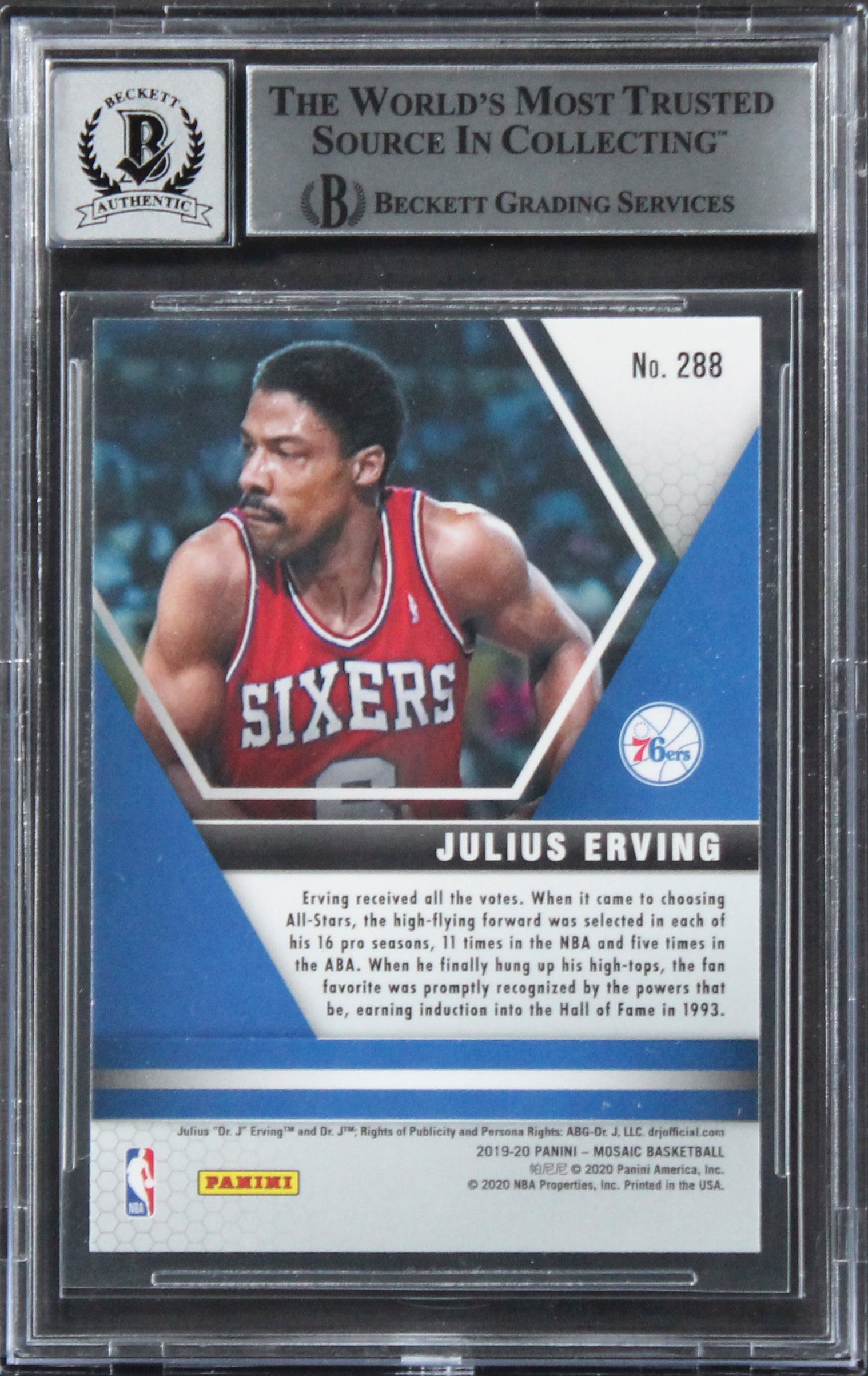 76ers Julius "Dr. J" Erving Signed 2019 Panini Mosaic #288 Card Auto 10 BAS Slab