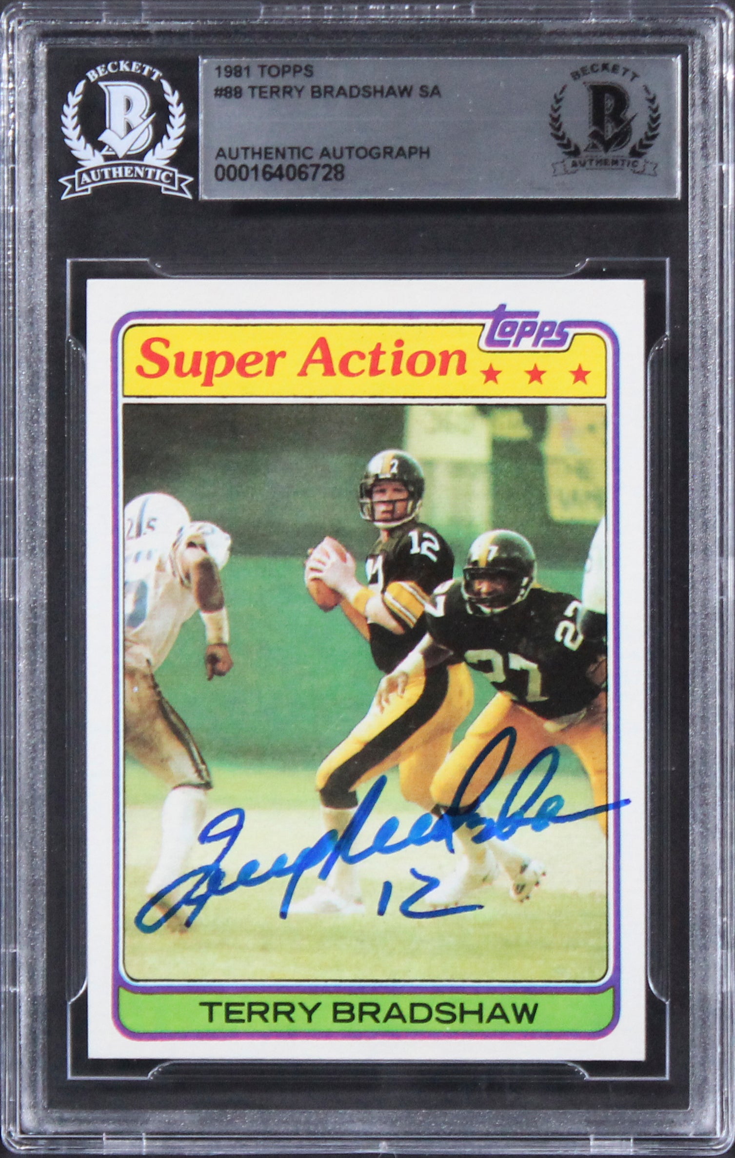 Steelers Terry Bradshaw Authentic Signed 1981 Topps #88 Card BAS Slabbed