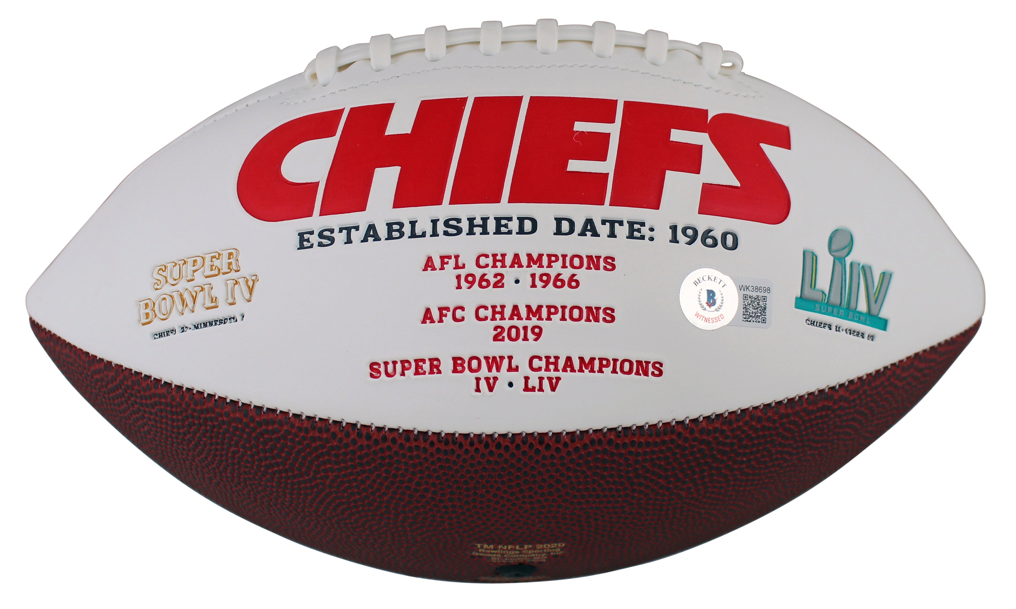 Chiefs Jan Stenerud "HOF 91" Signed White Panel Logo Football BAS Witnessed