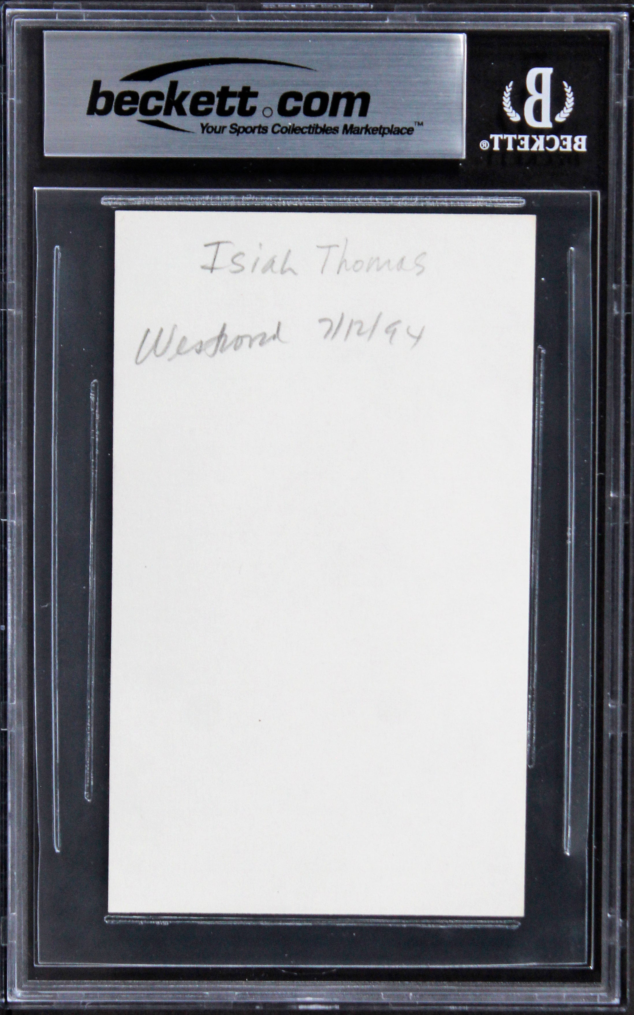 Pistons Isiah Thomas Authentic Signed 3x5 Index Card Autographed BAS Slabbed