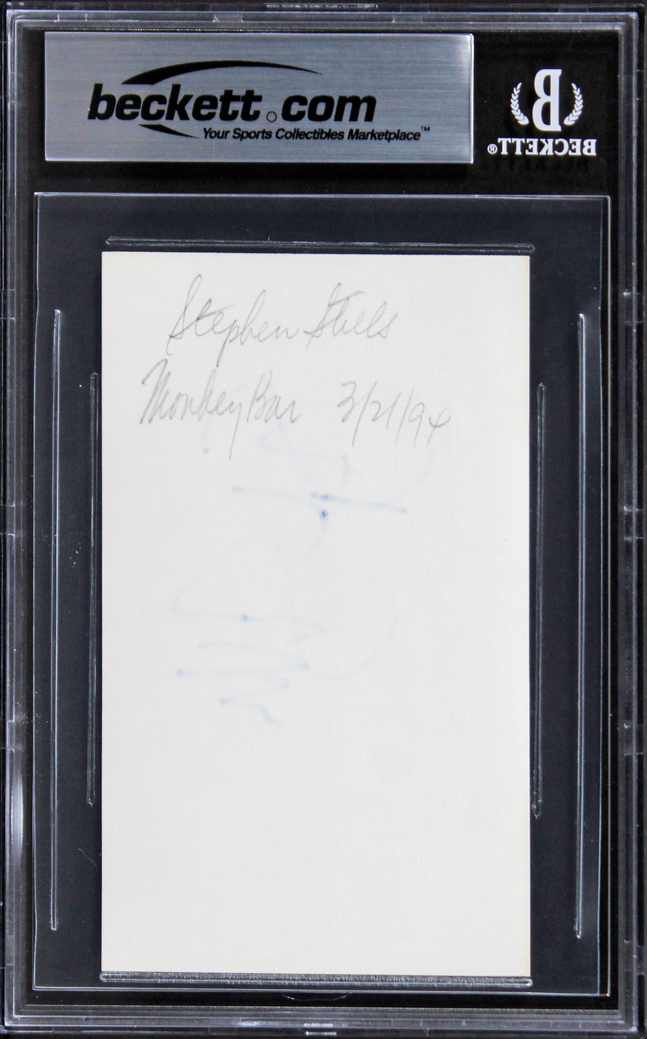 Stephen Stills Buffalo Springfield Authentic Signed 3x5 Index Card BAS Slabbed 3