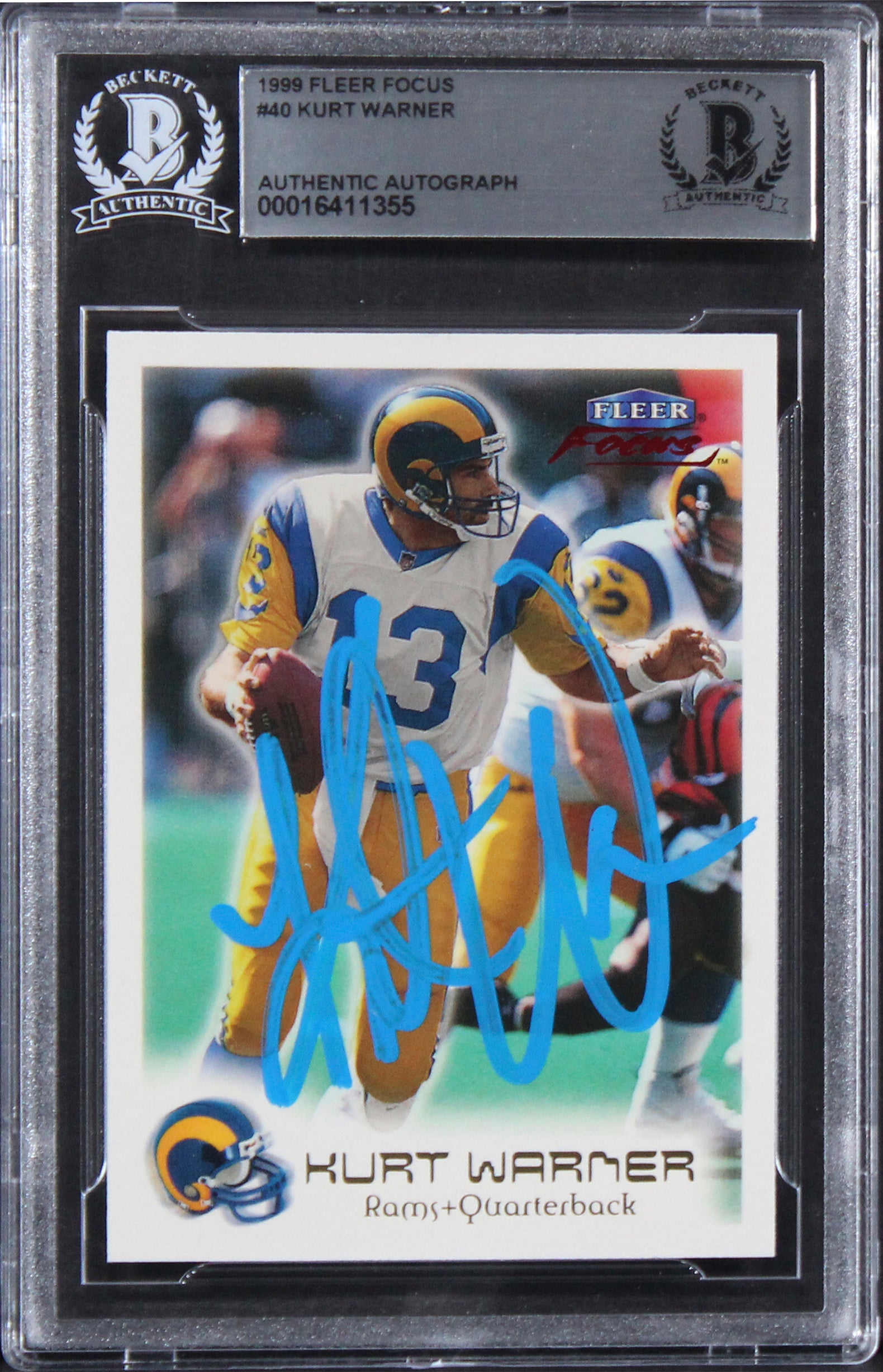 Rams Kurt Warner Authentic Signed 1999 Fleer Focus #40 Card BAS Slabbed