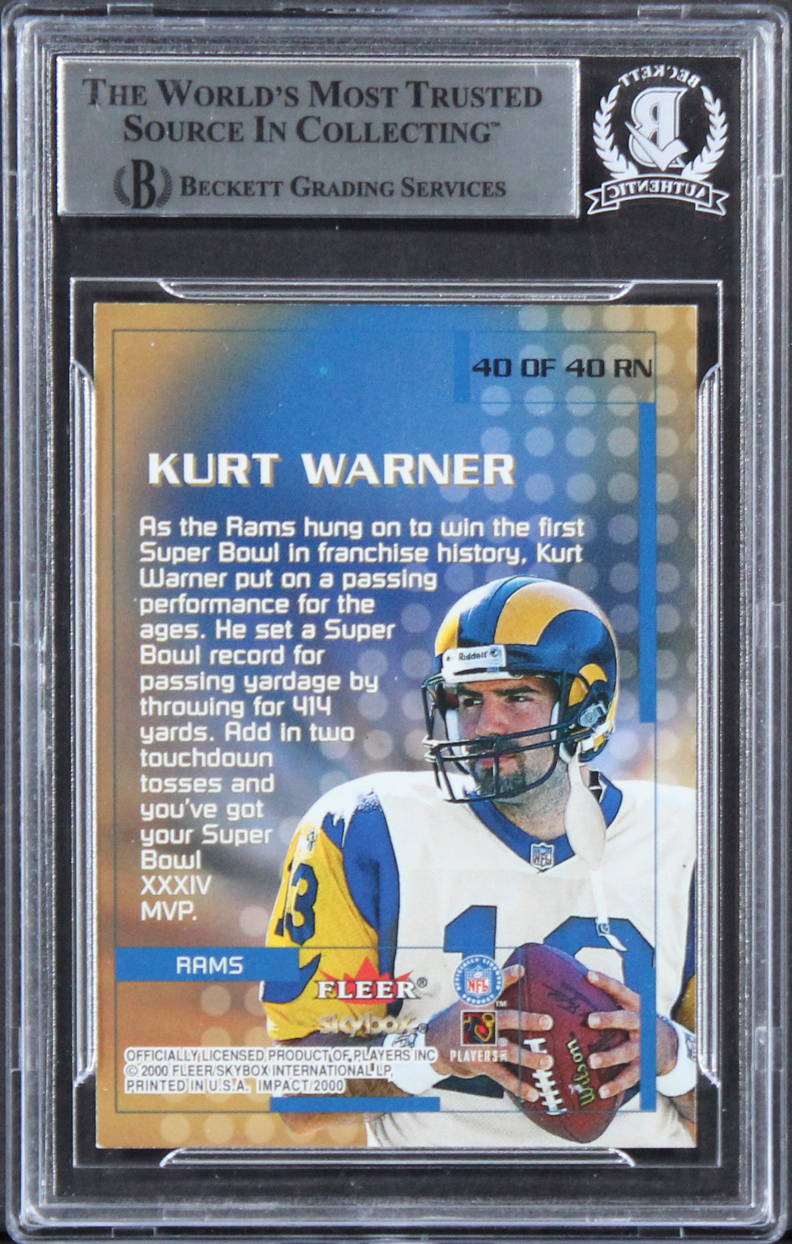 Rams Kurt Warner Authentic Signed 2000 Impact Rewind '99 #40 Card BAS Slabbed