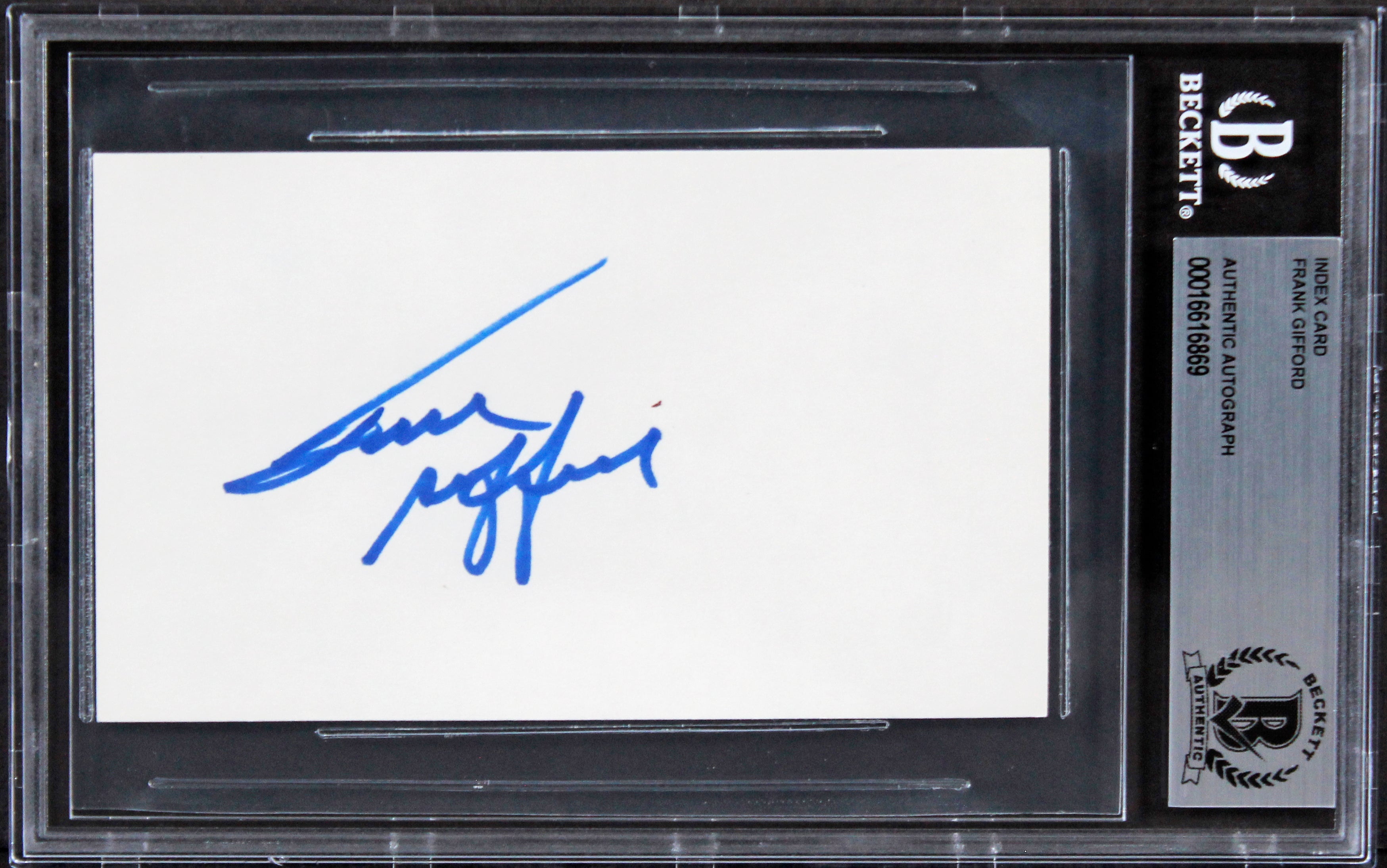 Giants Frank Gifford Authentic Signed 3x5 Index Card Autographed BAS Slabbed