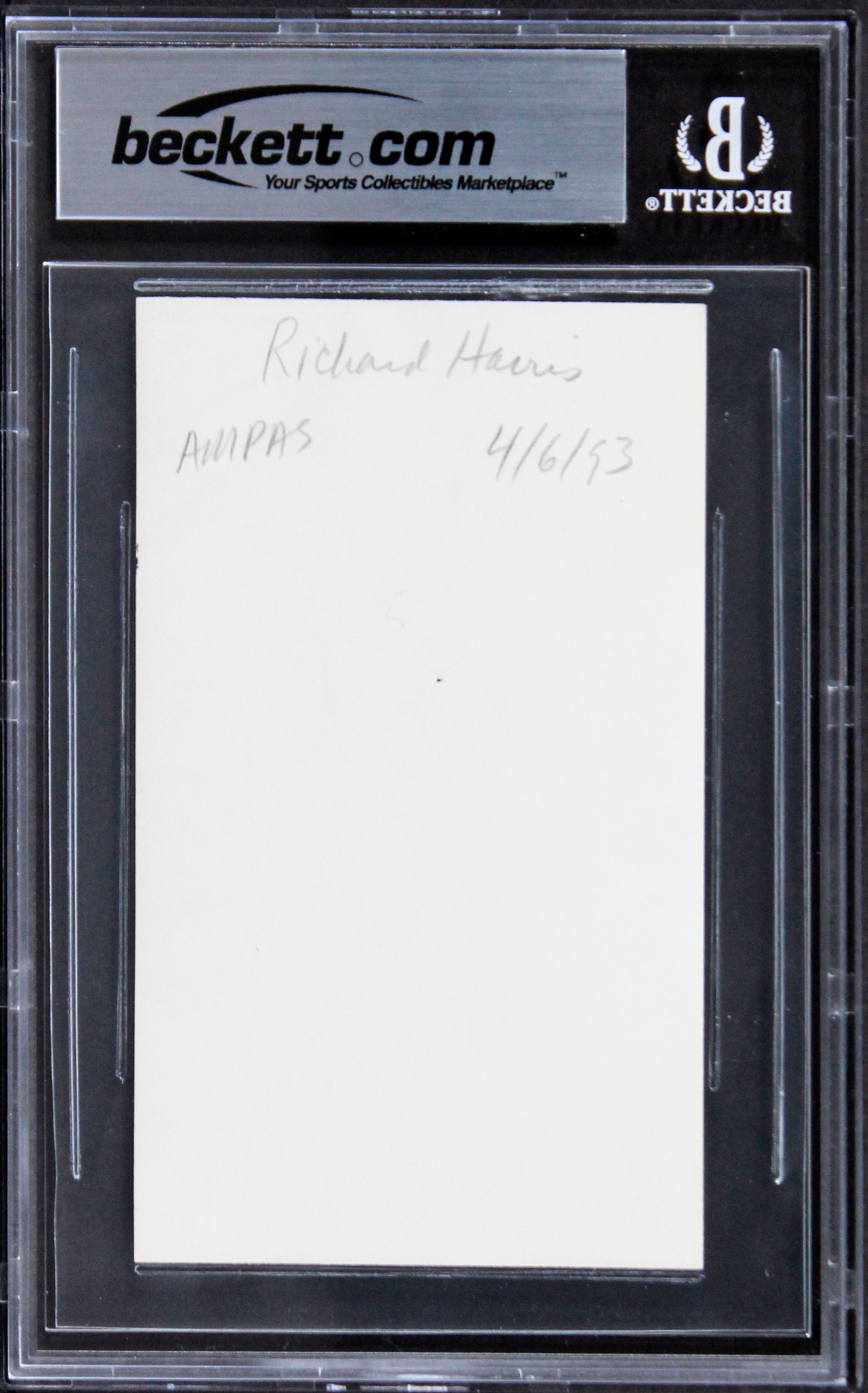 Richard Harris Gladiator Authentic Signed 3x5 Index Card w/ Black Sig BAS Slab