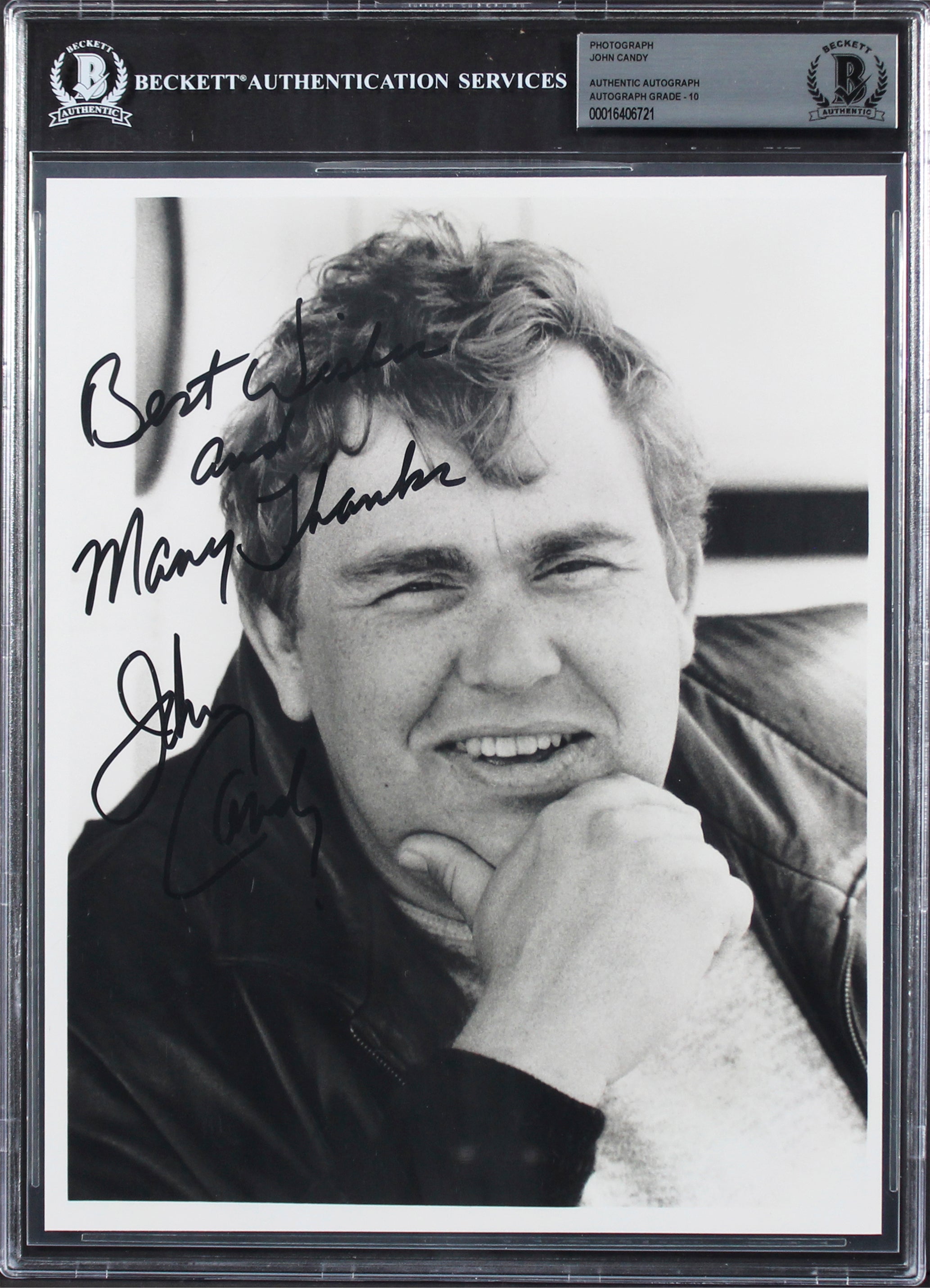 John Candy "Best Wishes & Many Thanks" Signed 8x10 Photo Auto 10! BAS Slabbed