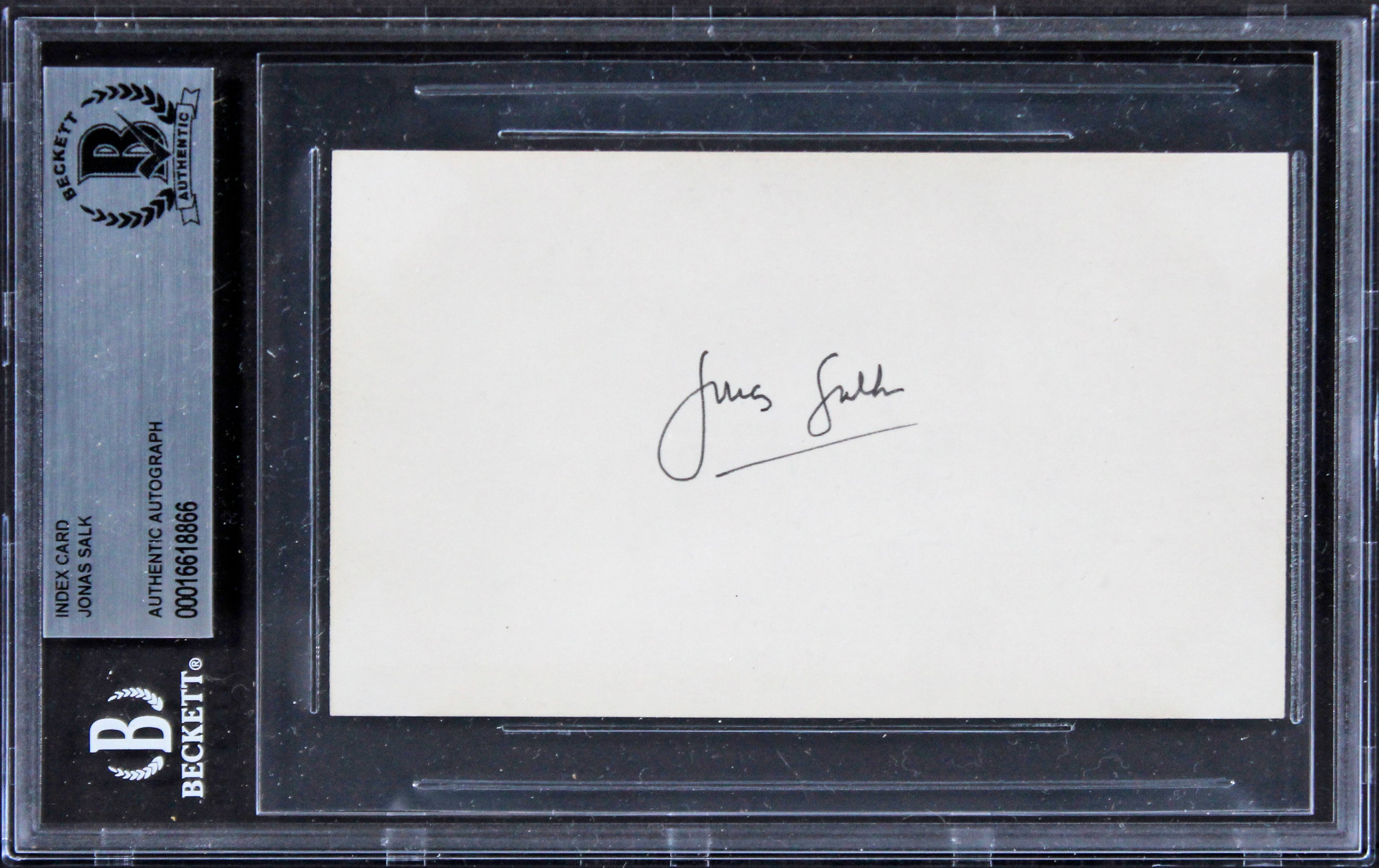 Jonas Salk Authentic Signed 3x5 Index Card Autographed BAS Slabbed