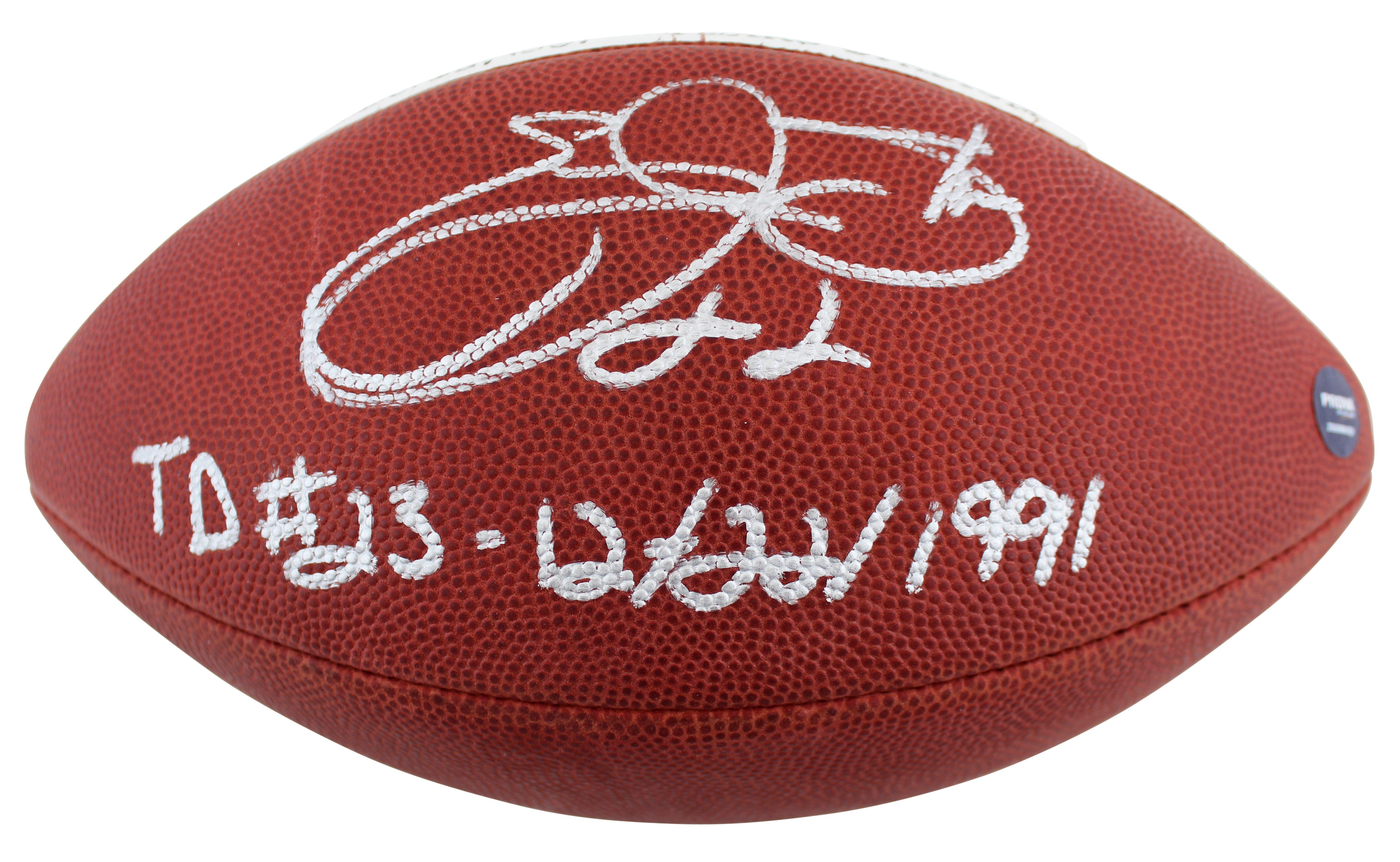 Cowboys Emmitt Smith "TD #23 - 12/22/1991" Signed GU Football BAS & Prova LOA