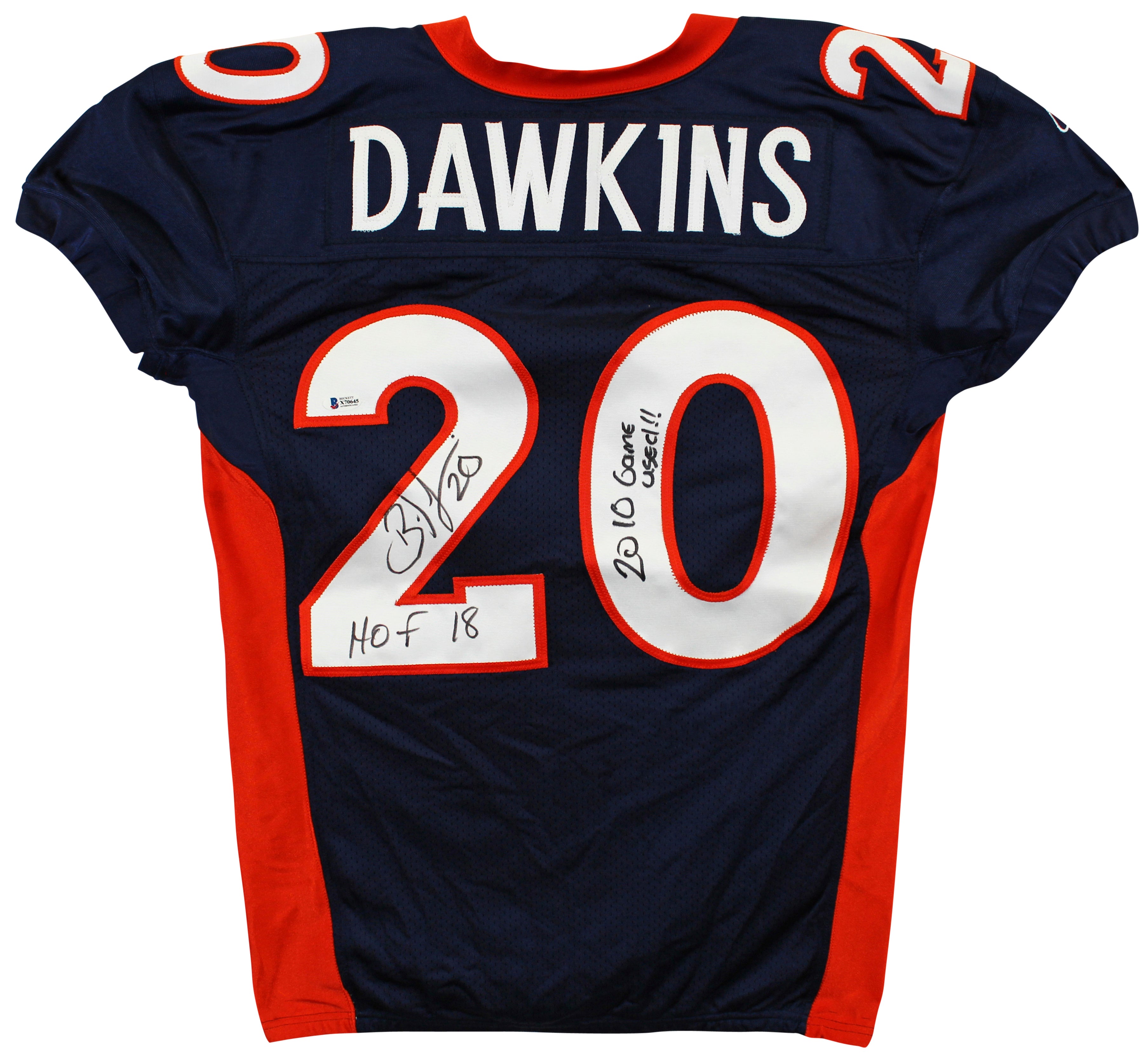 Brian Dawkins "HOF 18 2010 Game Used!!" Signed 2010 GU Navy Blue Nike Jersey BAS