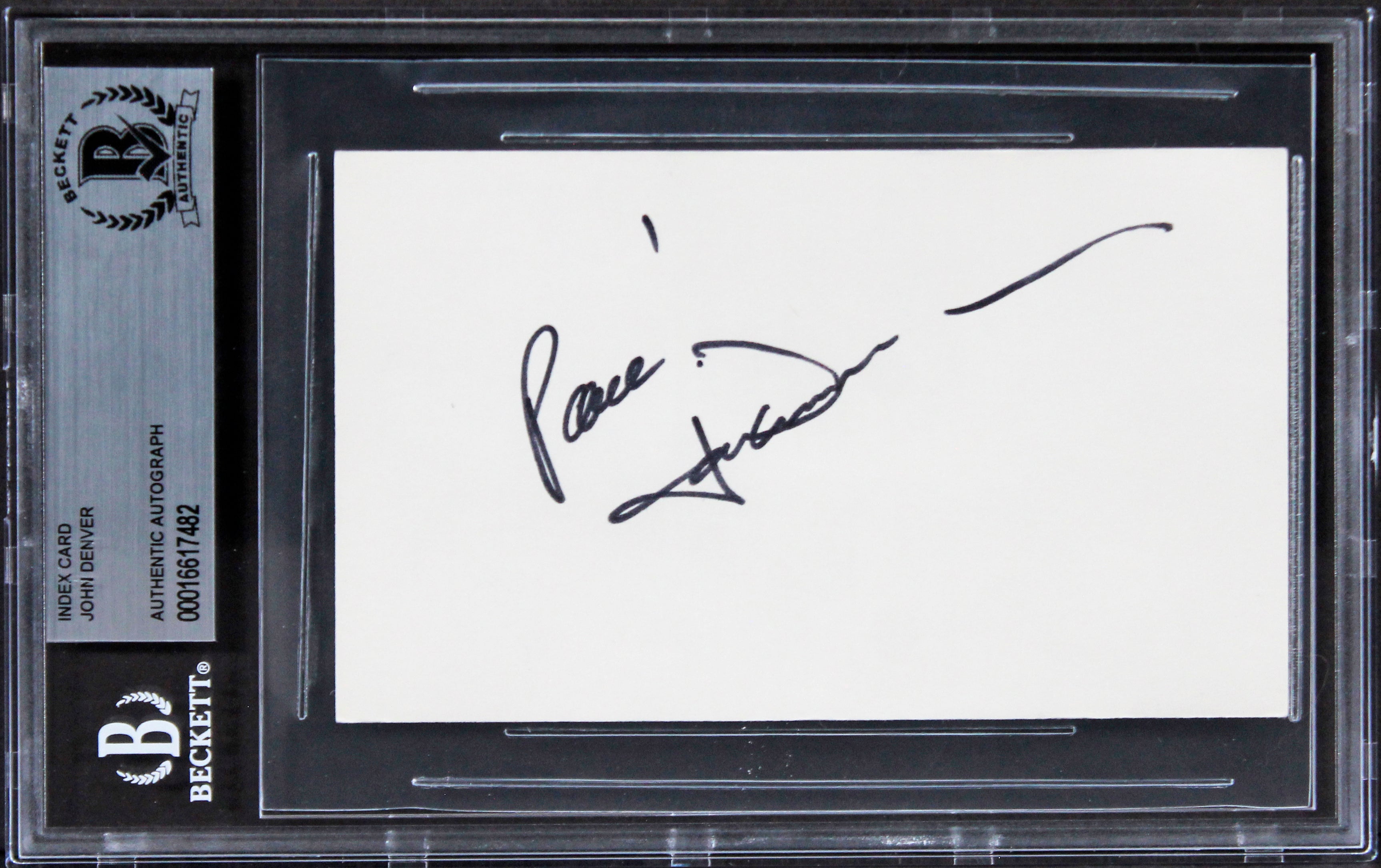 John Denver Singer Authentic Signed 3x5 Index Card Autographed BAS Slabbed 1